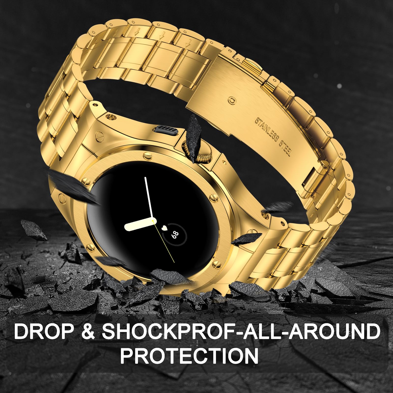 Suplink Stainless Steel Case And Band Compatible With Pixel Watch Bands, Metal Rugged Google Pixel Watch Case Strap For Google P