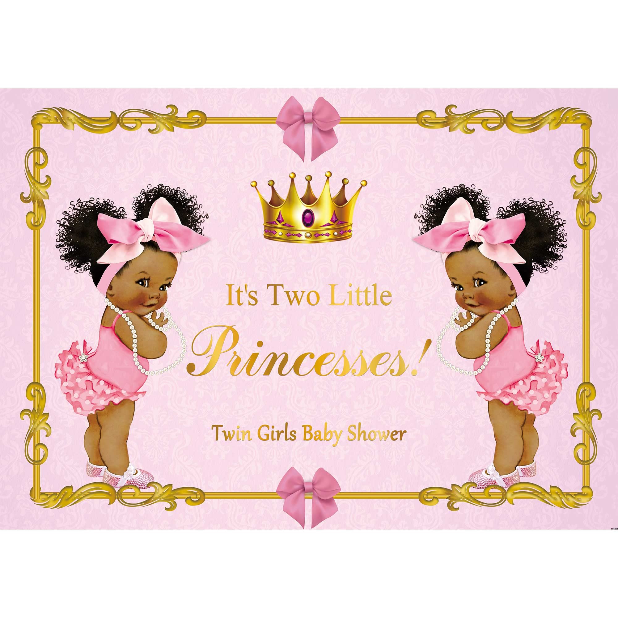 SeekPro 7x5ft Little Princess Black Baby Shower Pink Backdrop Twin Girls Baby Shower Party Banner Decoration Backdrops Royal Blu