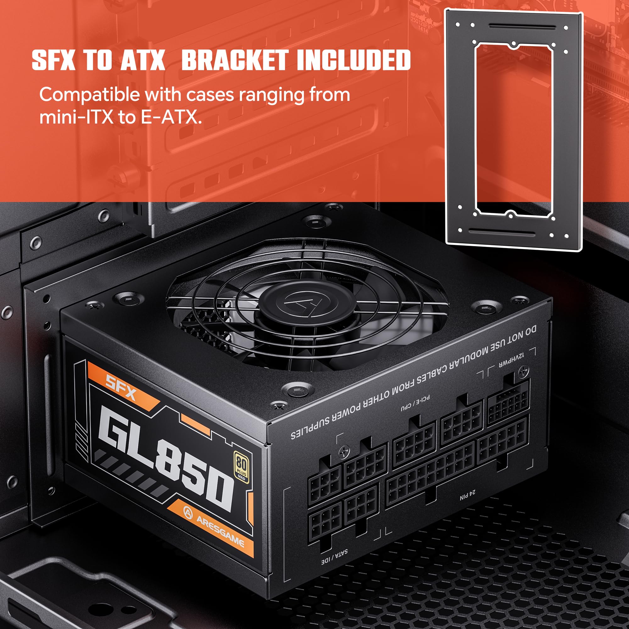 ARESGAME 850W SFX Power Supply, ATX 3.0 & PCIE 5.0 Ready, 80 Plus Gold, Fully Modular, 10 Year Warranty