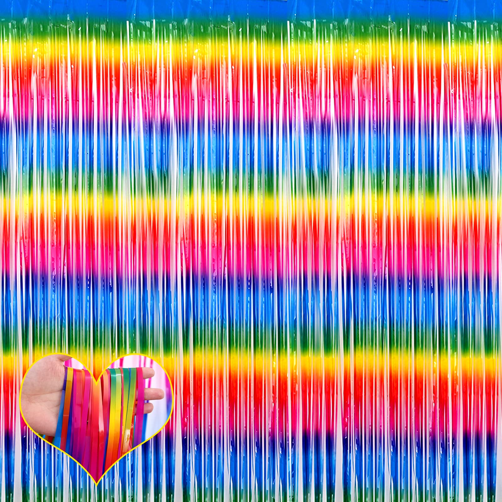4 Pack Rainbow Fringe Curtain Backdrop, 3.2Ft X 8.2Ft Metallic Tinsel Foil Fringe Streamers Curtains Background For Photo Booth