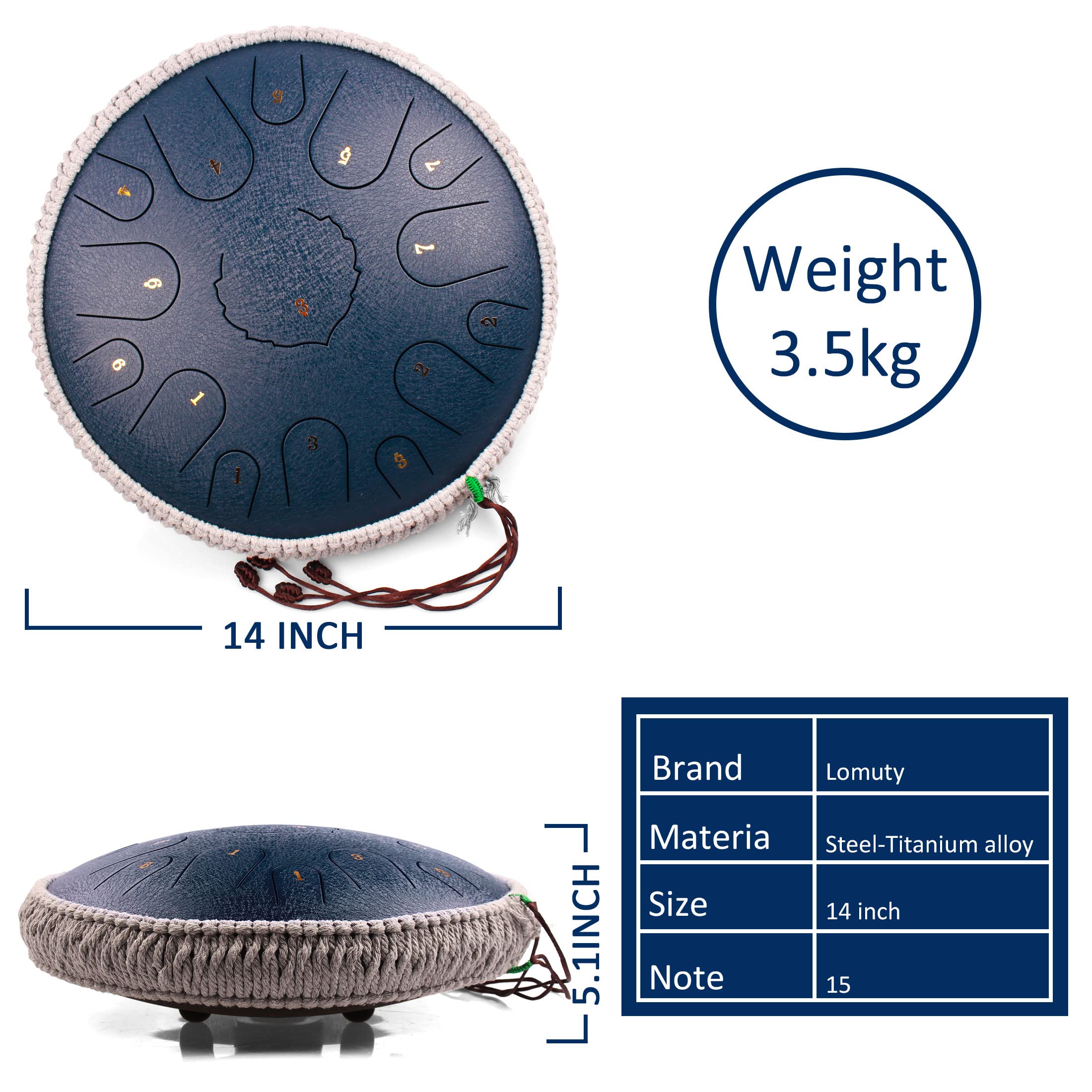 Steel Tongue Drum,15 Notes 14 Inch D-Key Handpan Percussion Instrument,For Meditation, Decompression, Music And Gift