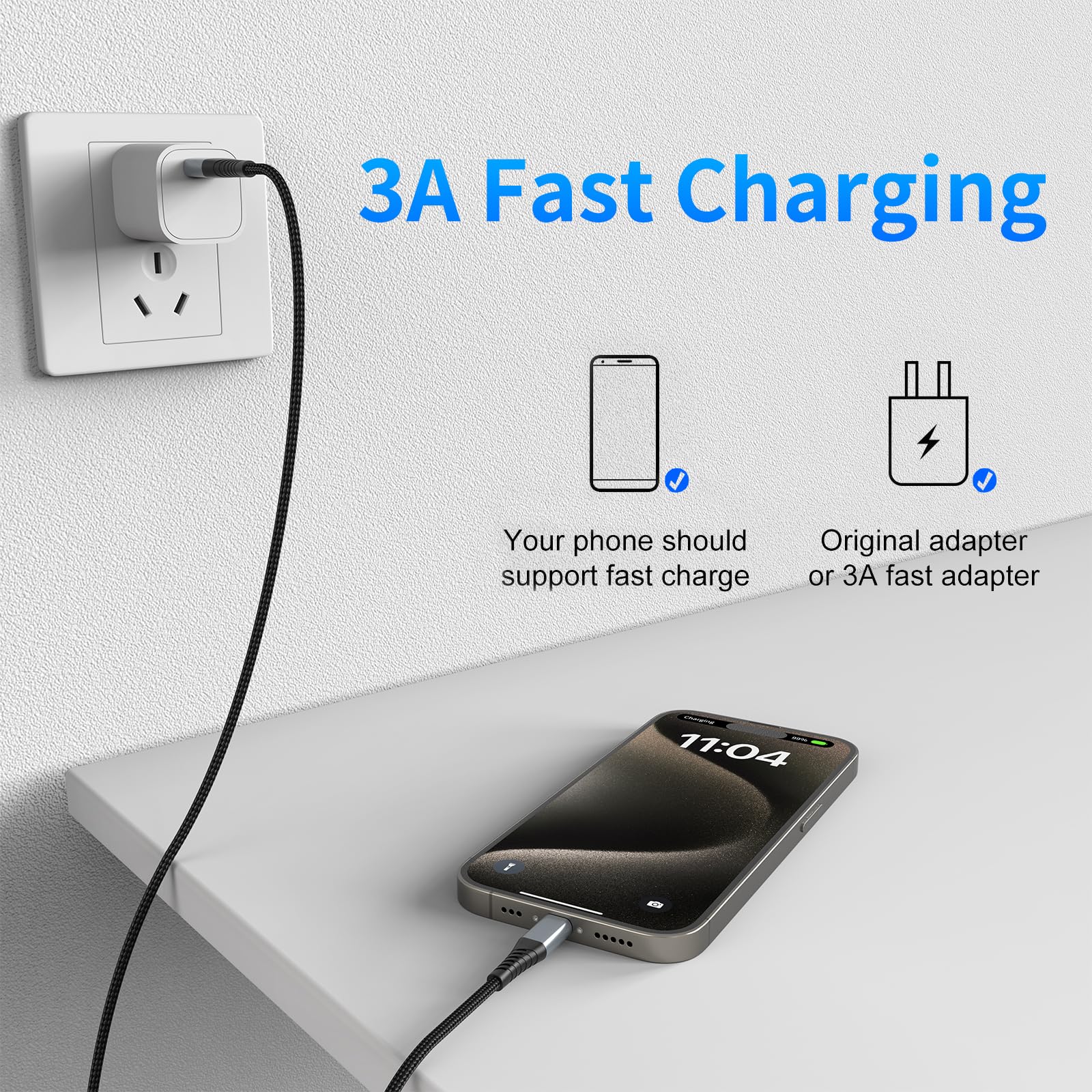 2Ft Usb C Cable, 3 Pack Braided Usb A To Usb C Charging Cord For Car, Usb 2.0 Android Auto Short Type C Cable Compatible With Ip