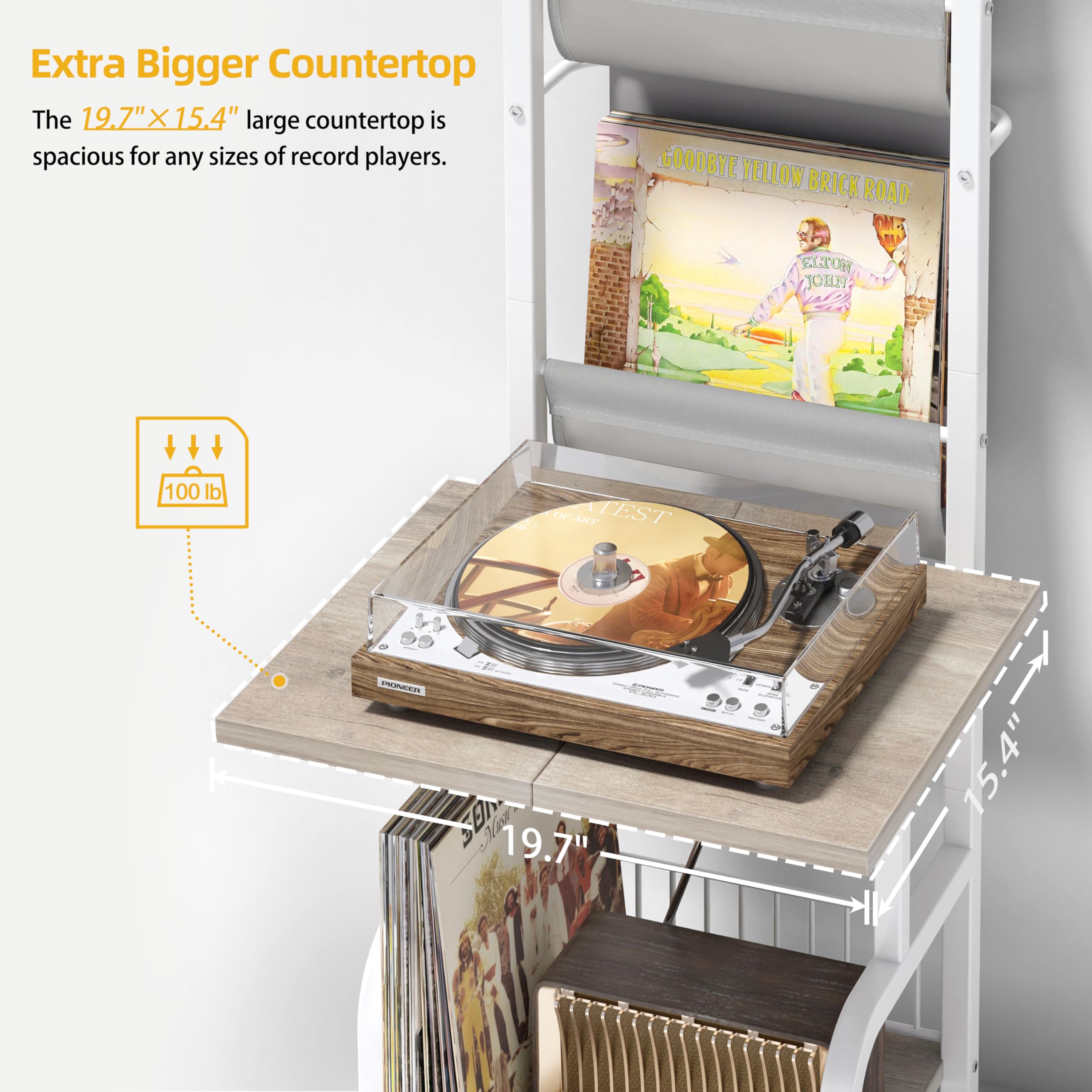 Record Player Stand With Vinyl Storage, Record Player Table With Vinyl Record Storage Up To 200 Albums, Turntable Stand With Rec