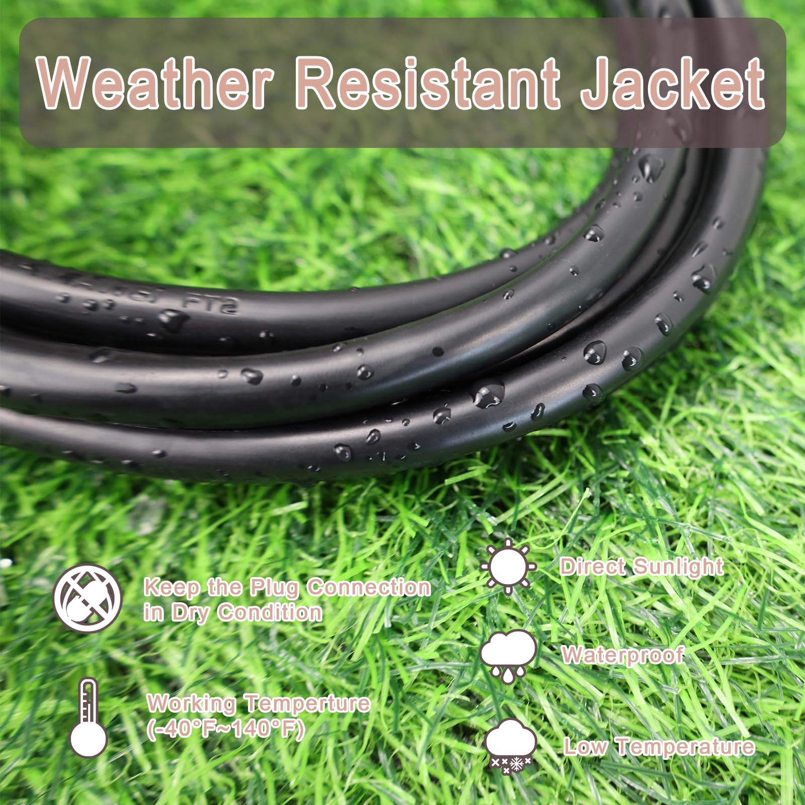 Greenprosper 75 Ft Indoor Outdoor Black Extension Cord, 16 Gauge Waterproof Electrical Power Cable, 16/3 Sjtw 3 Prong Grounded P