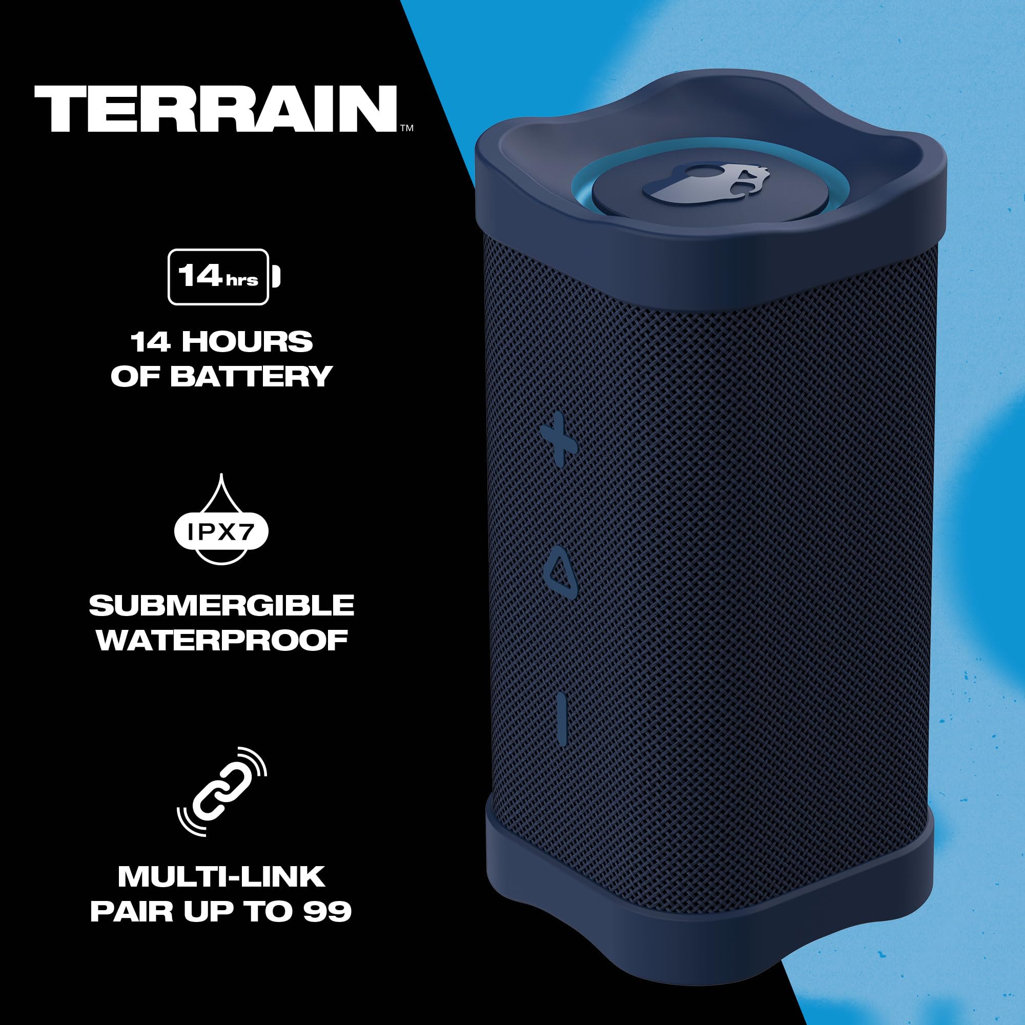 Skullcandy Terrain Wireless Bluetooth Speaker   Ipx7 Waterproof Portable Speaker With Dual Custom Passive Radiators, 14 Hour Bat