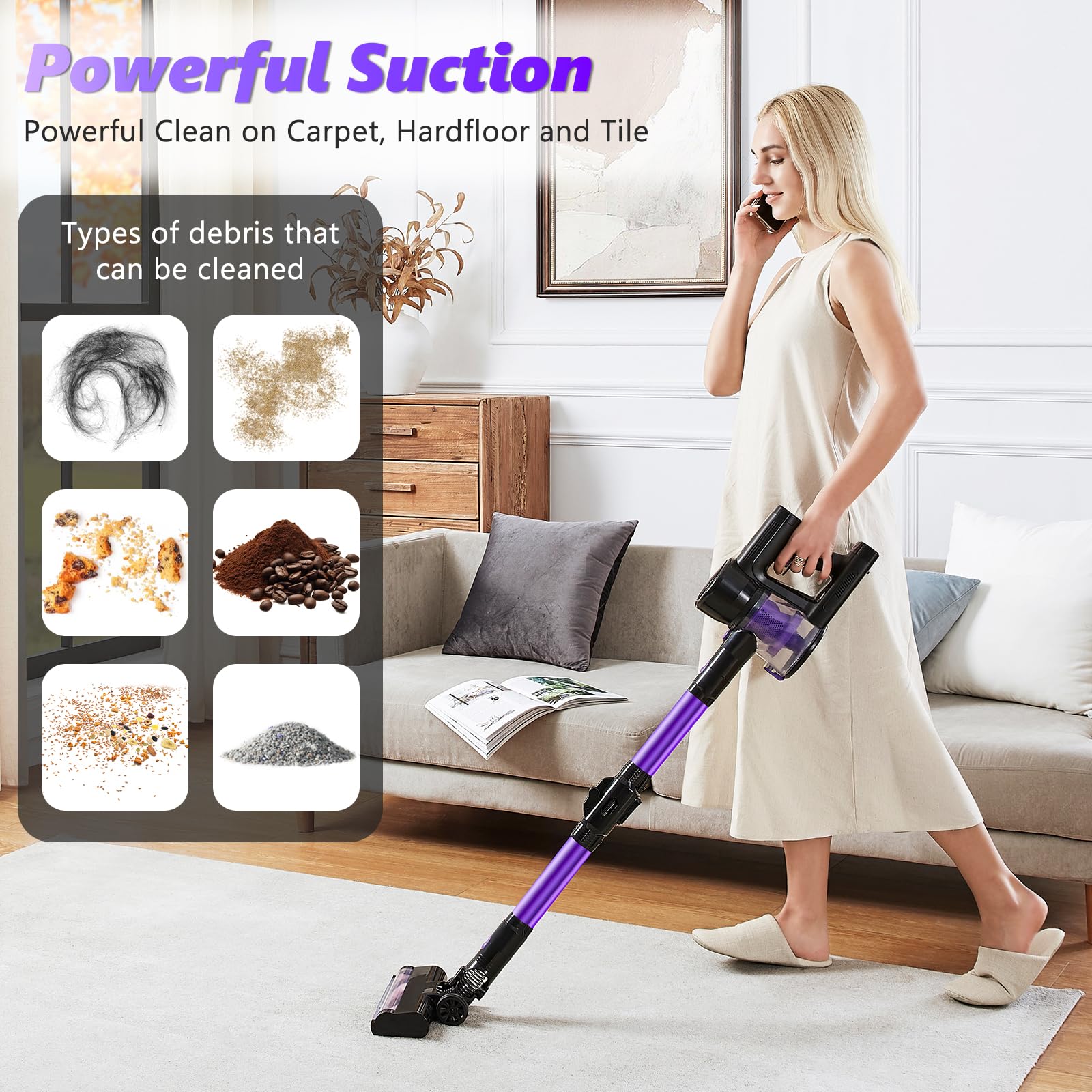 Portable Cordless Vacuum Cleaner: Lightweigt Stick Vacuum With Rechargeable Battery 6 In 1 Powerful Vacuum Cleaner For Home With