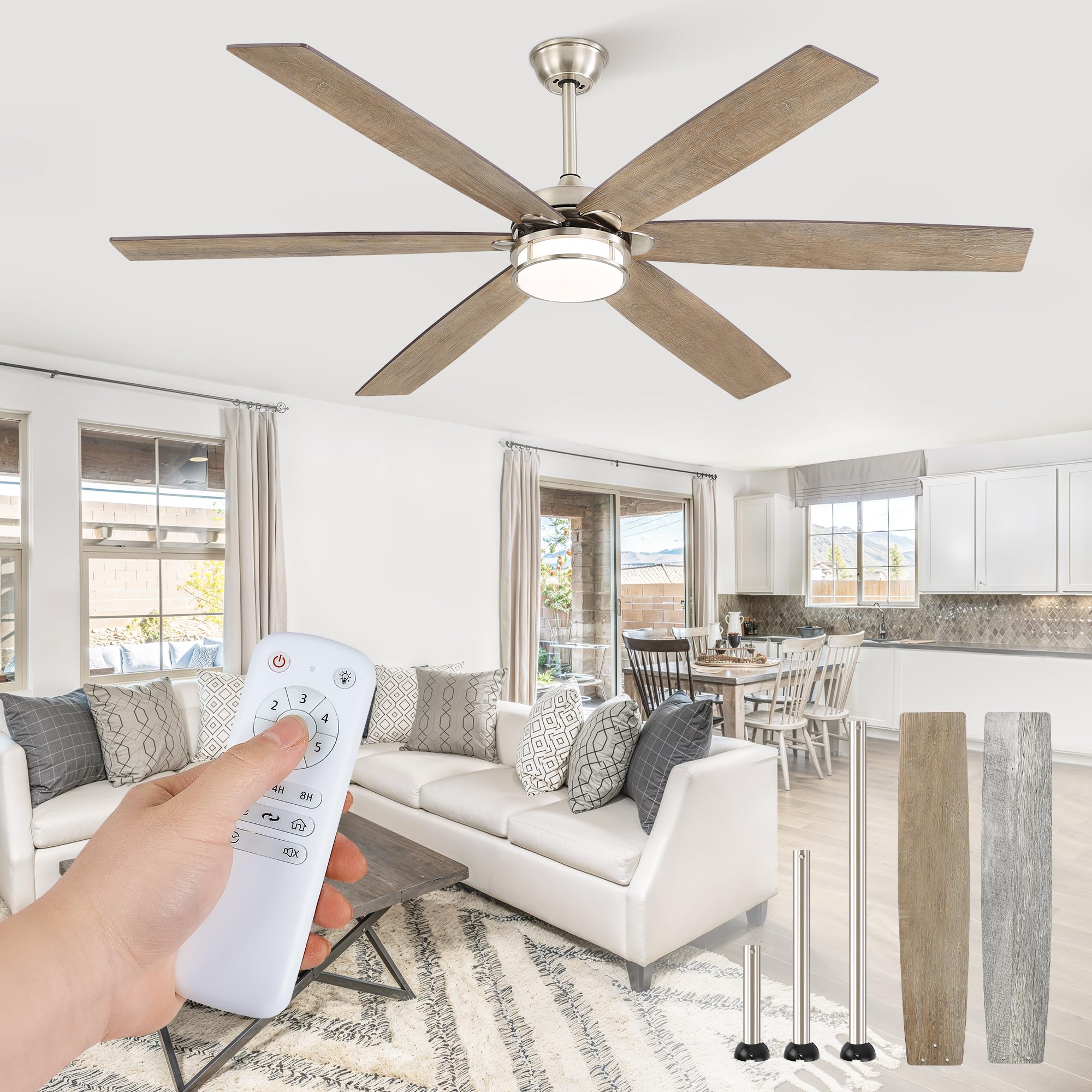 Fanbulous 65 Inch Ceiling Fans With Lights, Farmhouse Large Ceiling Fans With Remote, Brown&Grey Modern Ceiling Fan With Led Lig