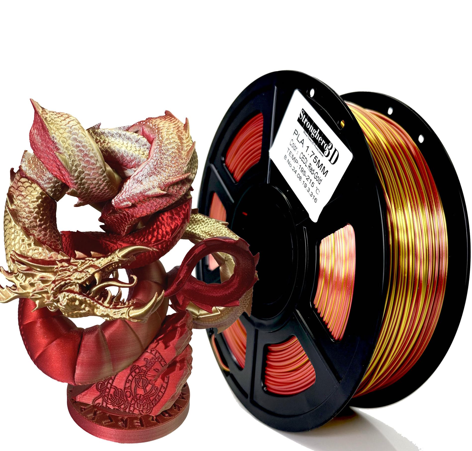 Stronghero3D Pla 3D Printer Filament 1.75Mm,Golden Fire, Silk Gold And Galaxy Red,Co Extruded Filament,Dual Color,Net Weight 1Kg