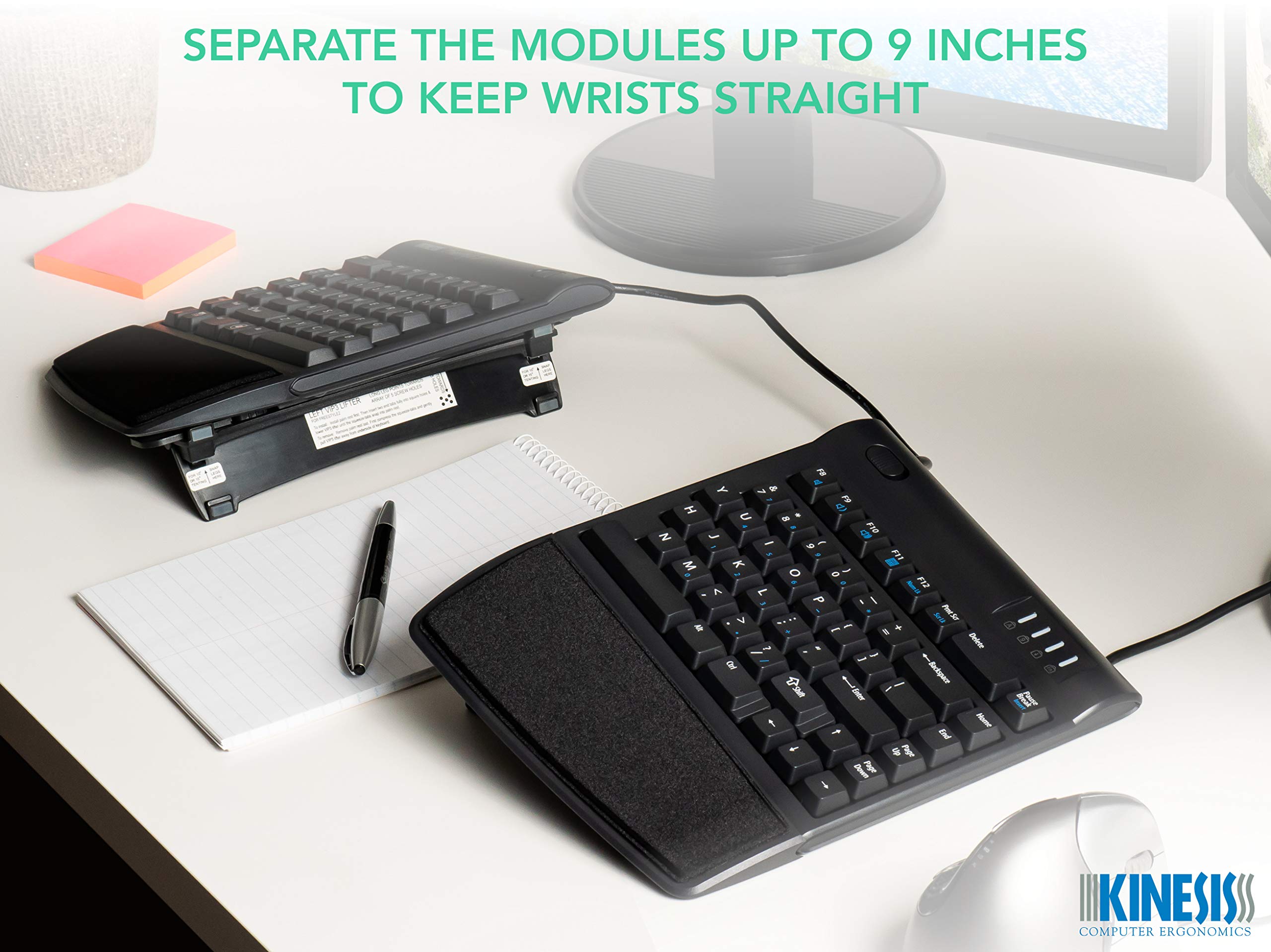 KINESIS Freestyle2 Ergonomic Keyboard with VIP3 Lifters, 9" Separation, USB-A, Black, Model KB820PB-US