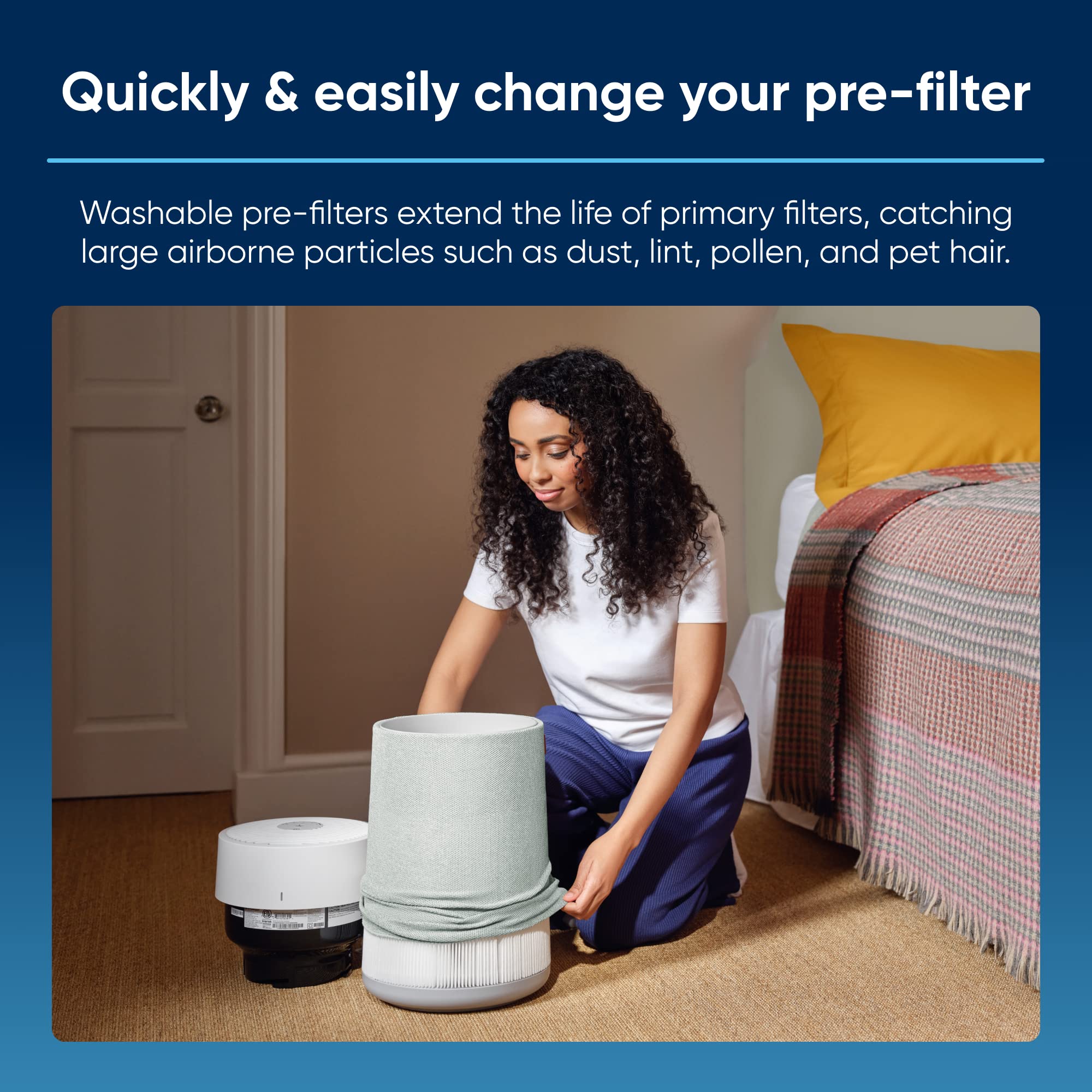 Blueair Genuine Pre Filter Blue Pure 311I+ Max Air Purifier, Washable Fabric, Moss Green