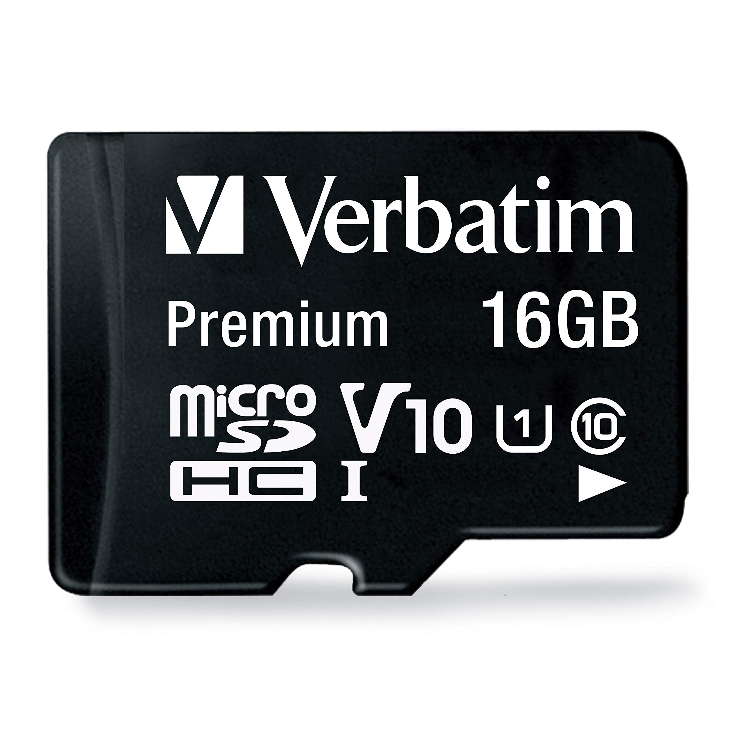 Verbatim 44082 16Gb Premium Microsdhc Memory Card With Adapter, Uhs I V10 U1 Class 10, Black