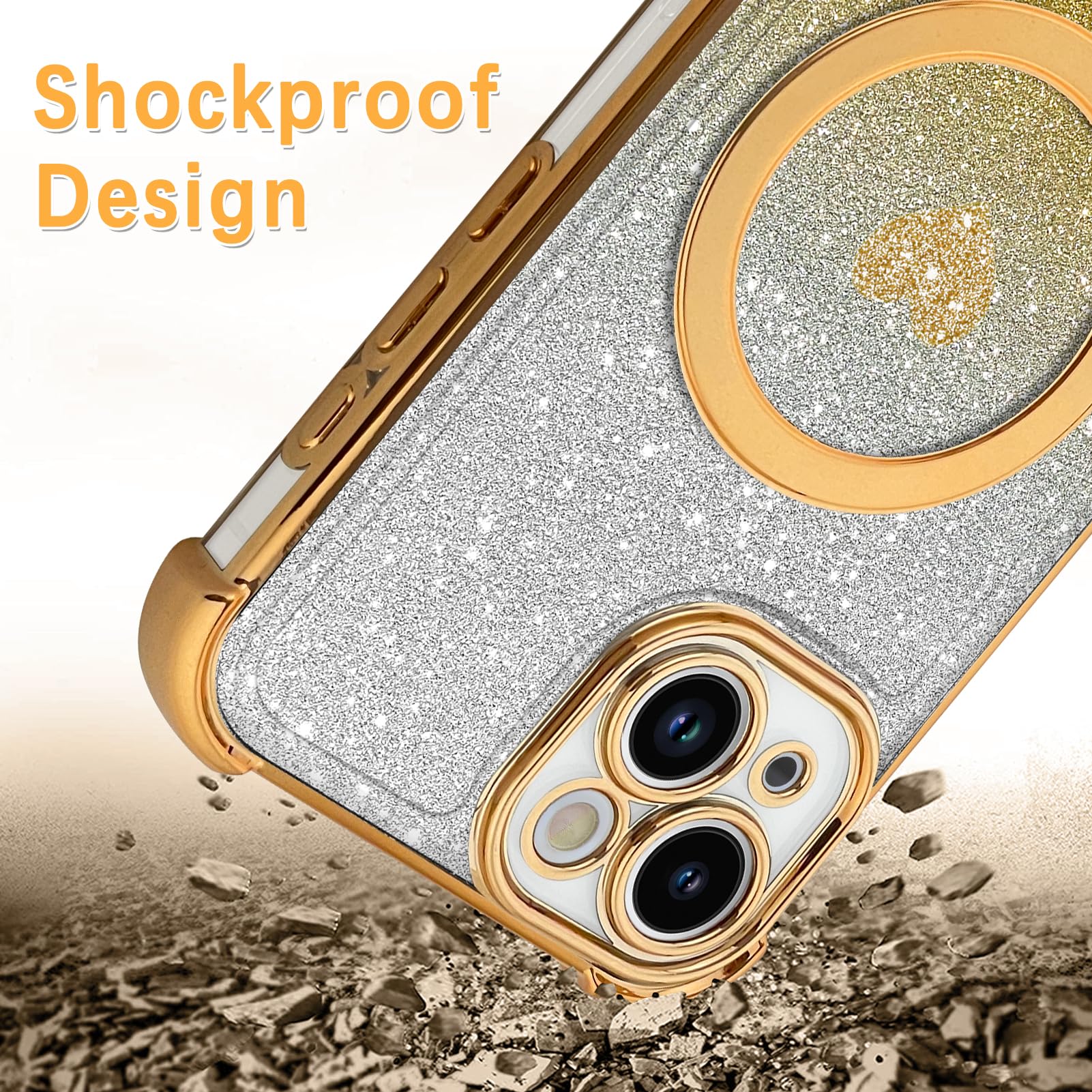 Tharlet Magnetic For Iphone 15 Case [Compatible With Magsafe] Glitter Cute Love Luxury Plating Plating Bling Clear Phone Case Wi