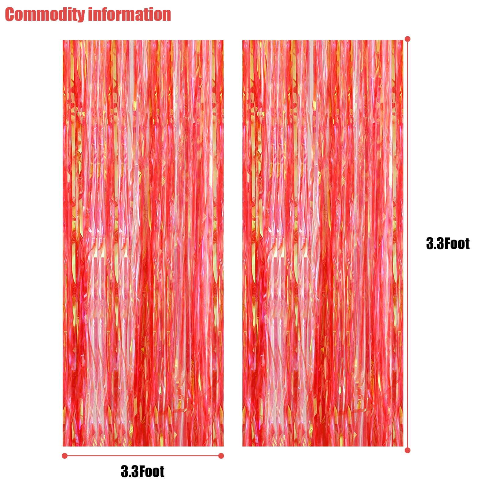 Canrevel 2 Pack 3.2X6.5 Feet Iridescent Foil Fringe Backdrop Curtains, Clear Red Tinsel Photo Booth Props Streamers Party Decora