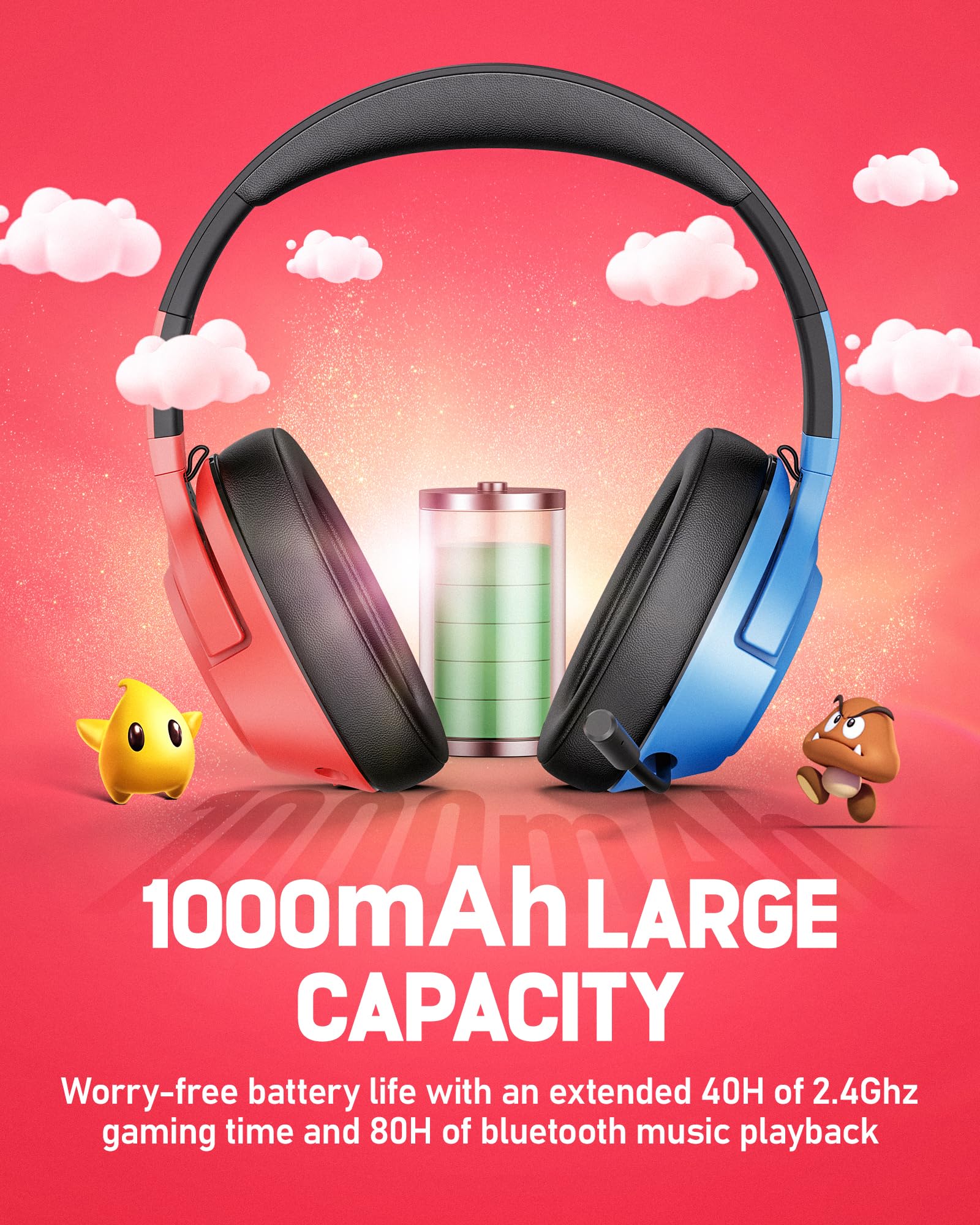 Cg 01 2.4Ghz Wireless Gaming Headset For Nintendo Switch?Oled?Lite, Bluetooth 5.4 Gaming Headphones With Noise Cancelling Microp