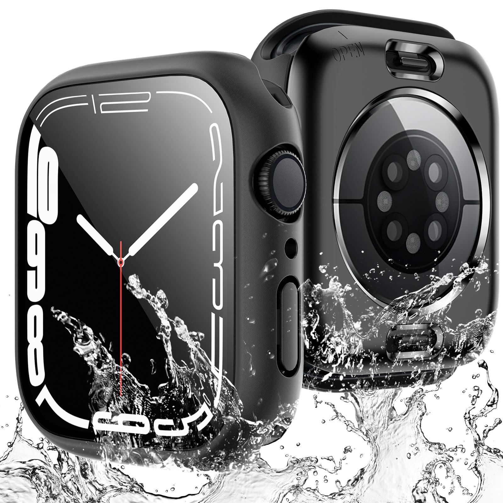 TAURI 2 Pack Waterproof Case for Apple Watch SE/SE2/Series 6/5/4 44mm, with PC Tempered Glass Screen Protector, [IP67 Waterproof