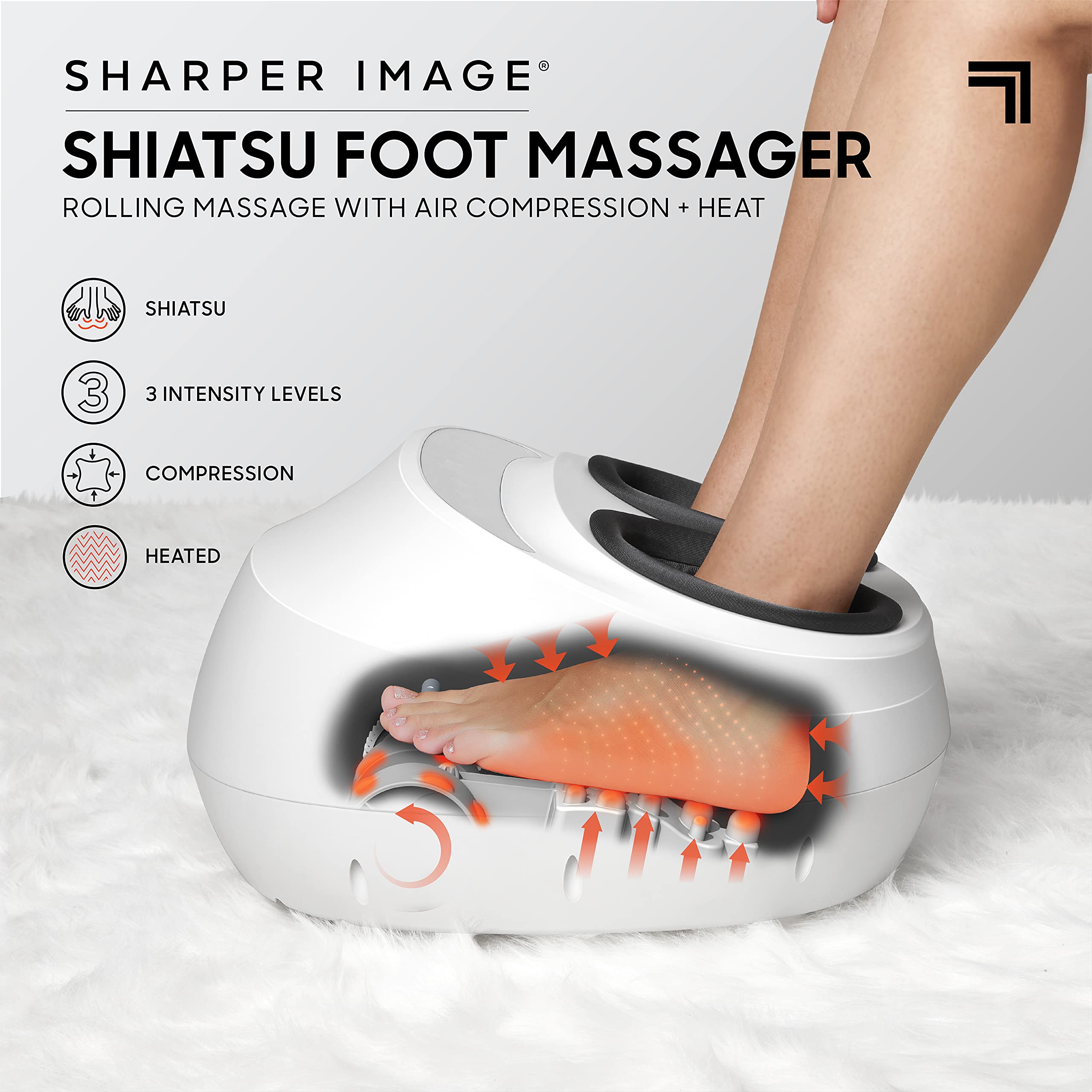 Sharper Image Shiatsu Foot Massager Rolling Massage With Air Compression, Relax Tired & Sore Toes With Heat Therapy, Adjustable