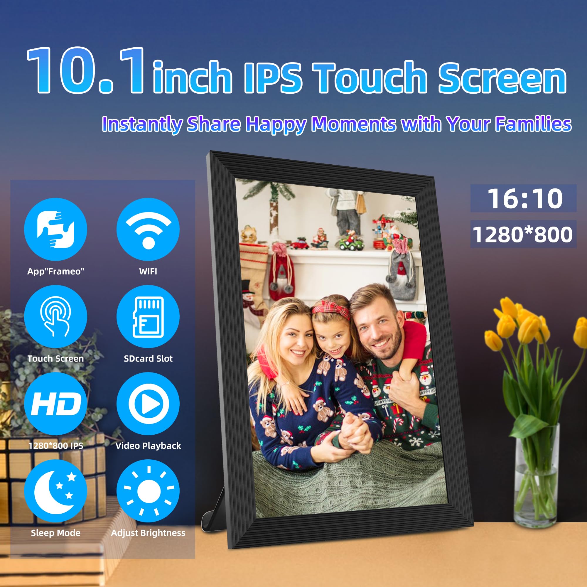 Reumar 32Gb Digital Picture Frame,10.1 Inch,Wifi Smart Digital Photo Frame Ips Lcd Touch Screen,Auto Rotate,Easy Setup To Share