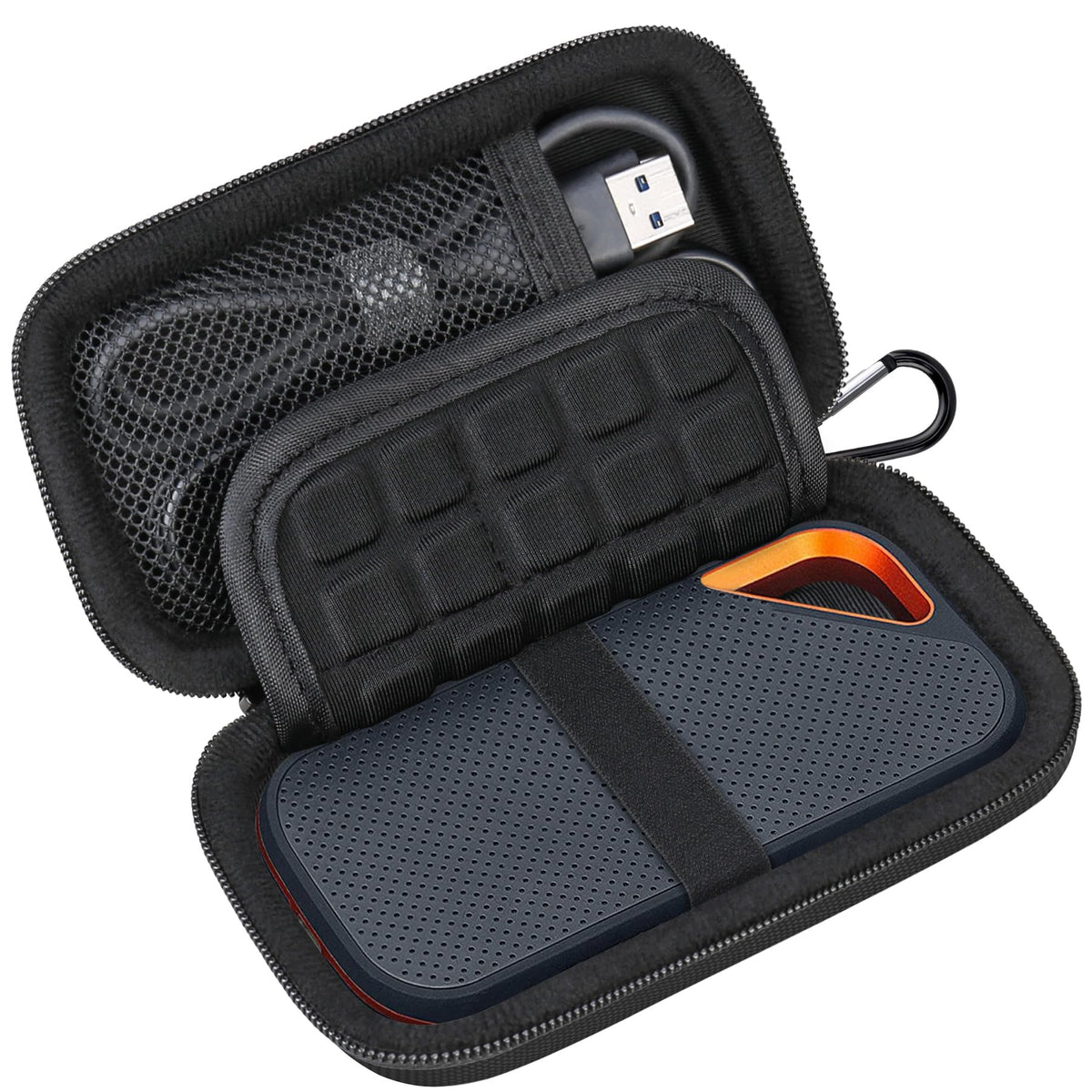 Lacdo Hard Carrying Case for SanDisk Extreme Pro/SanDisk Extreme Portable External SSD 500GB 1TB 2TB 4TB 8TB USB-C Solid State Drive EVA Shockproof Protective Storage Travel Bag, Black+Black