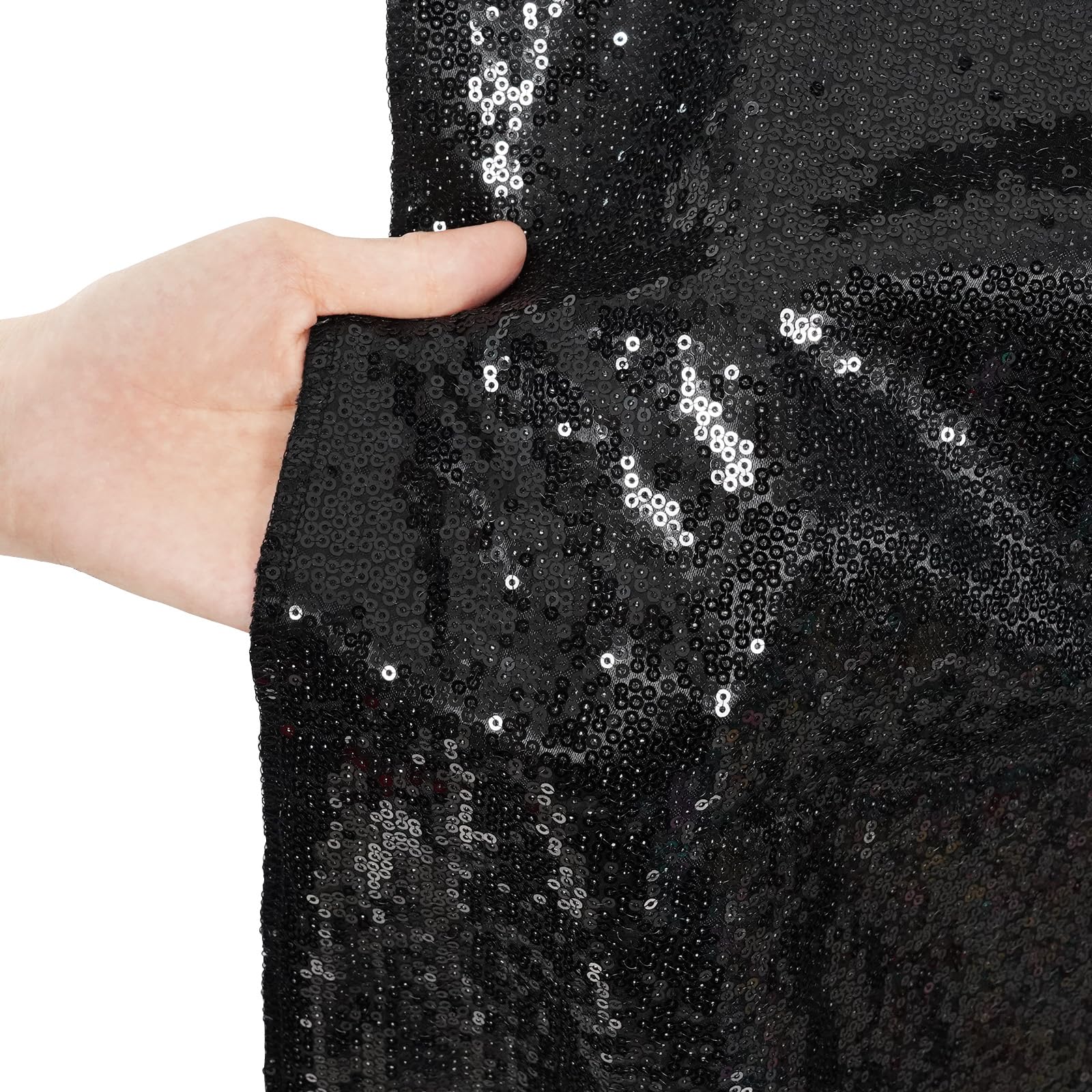 Poise3Ehome Black Sequin Backdrop (6Ft X 6Ft),Thick Satin Black Sequin Photo Backdrop Curtain,Sparkly Opaque Photography Curtain