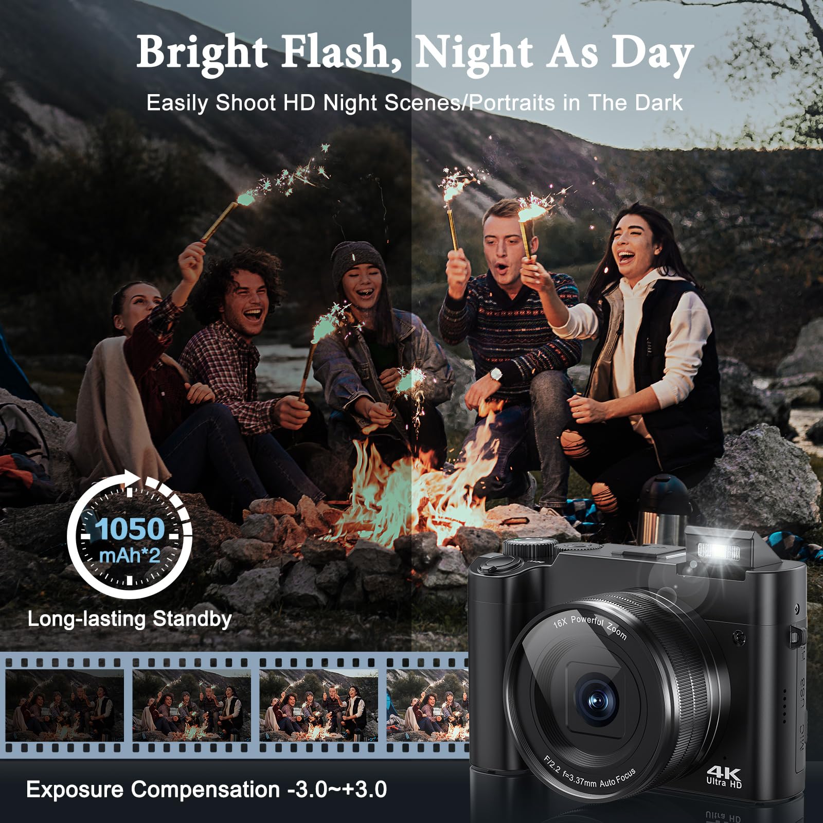 4K Digital Camera, 64Mp Rear And Front Camera For Photography And Video Autofocus Anti Shake, 3'' Selfie Flip Vlogging Camera Wi