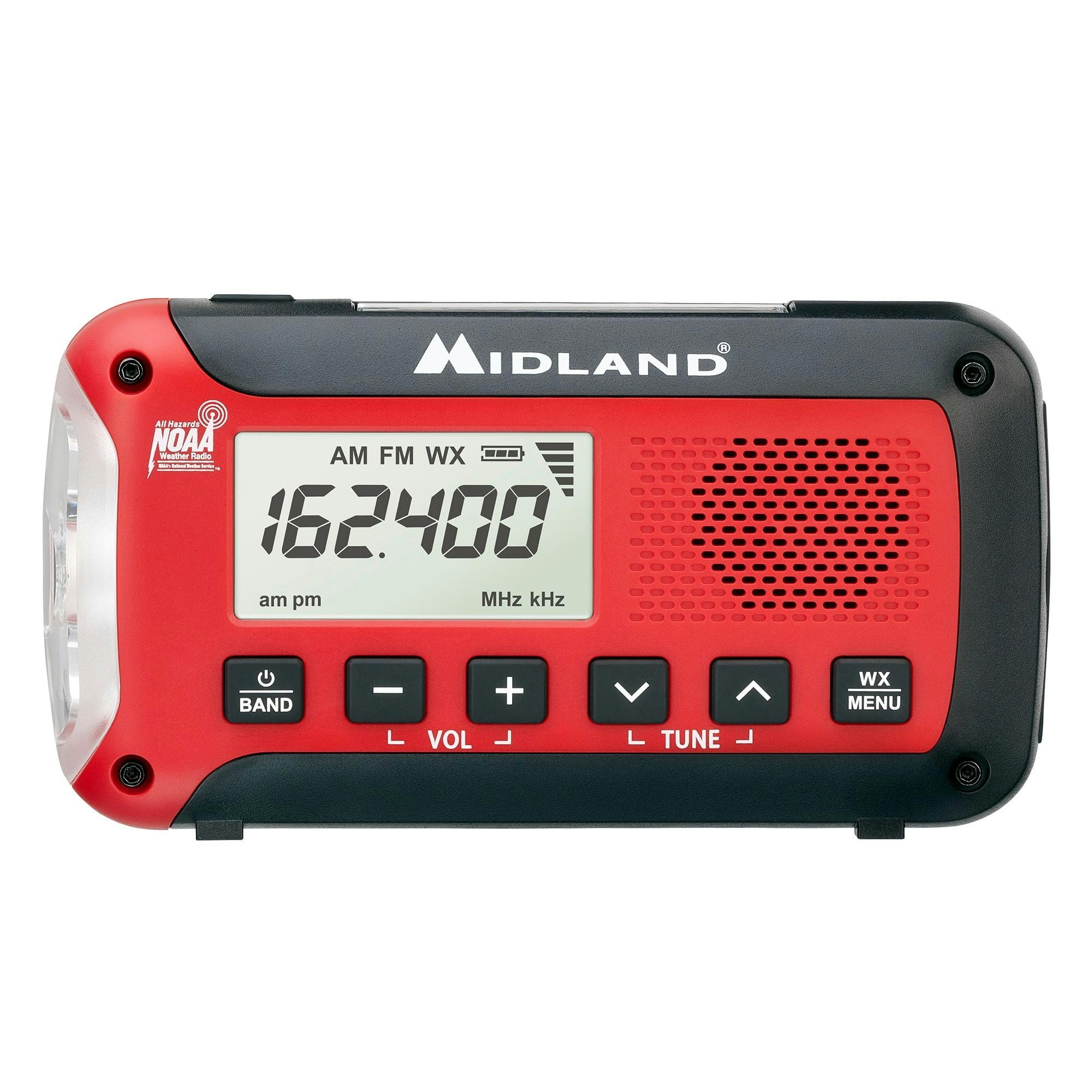 Midland Er50 Emergency Radio With Weather Alert And Flashlight   Hand Crank Or Solar Power Noaa Weather Radio For Home Or Travel With Am/Fm Tuner