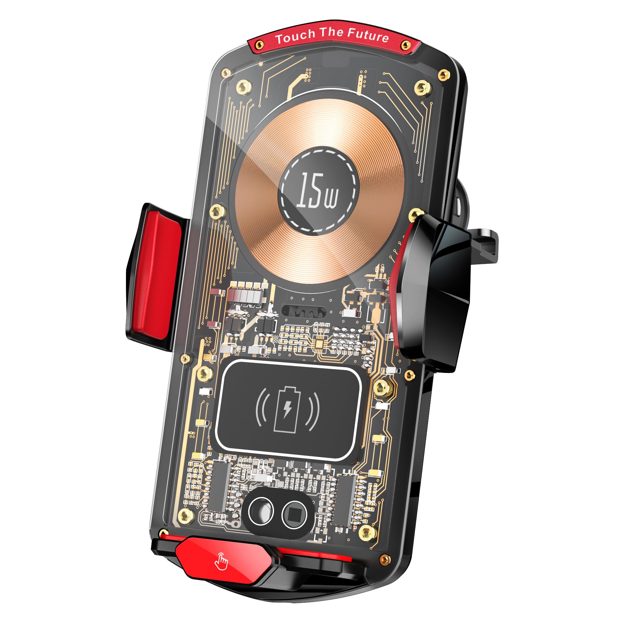 Wireless Car Charger Mount,Phone Holder,15W Fast Charging, Air Vent Clamp,Auto Clamping,360 Rotating Ball Joint,Transparent Case