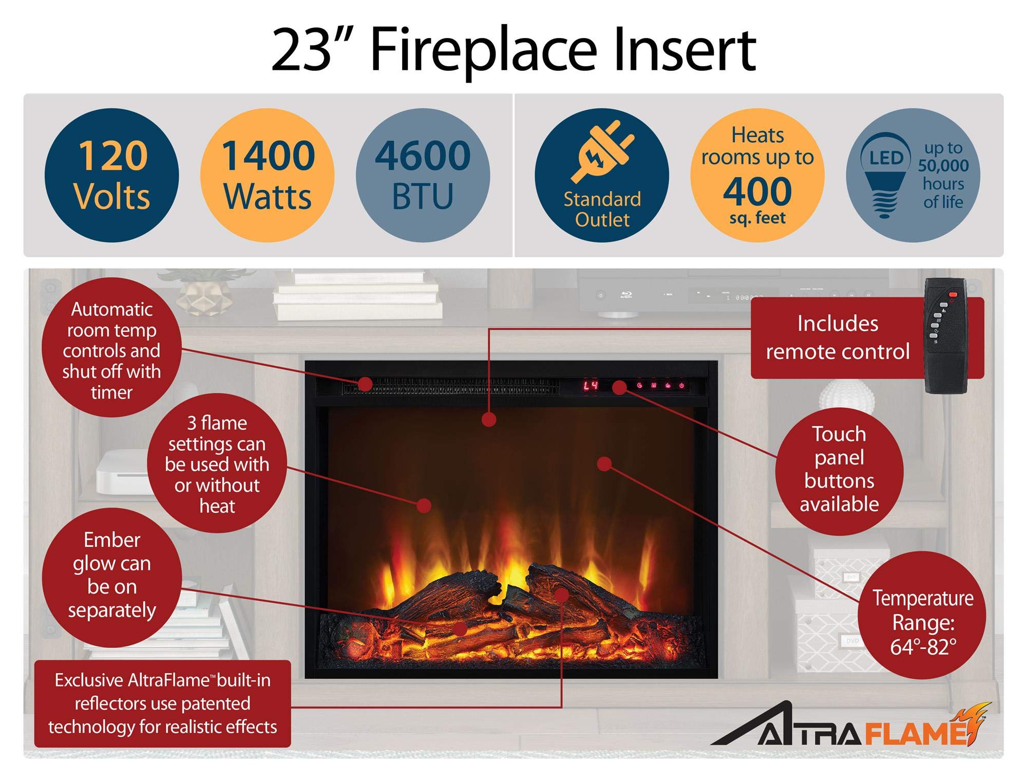 Ameriwood Home Mateo 30 Inch Electric Fireplace With Mantel And Shelf, Replaceable Fireplace Insert Heater, Freestanding, Remote