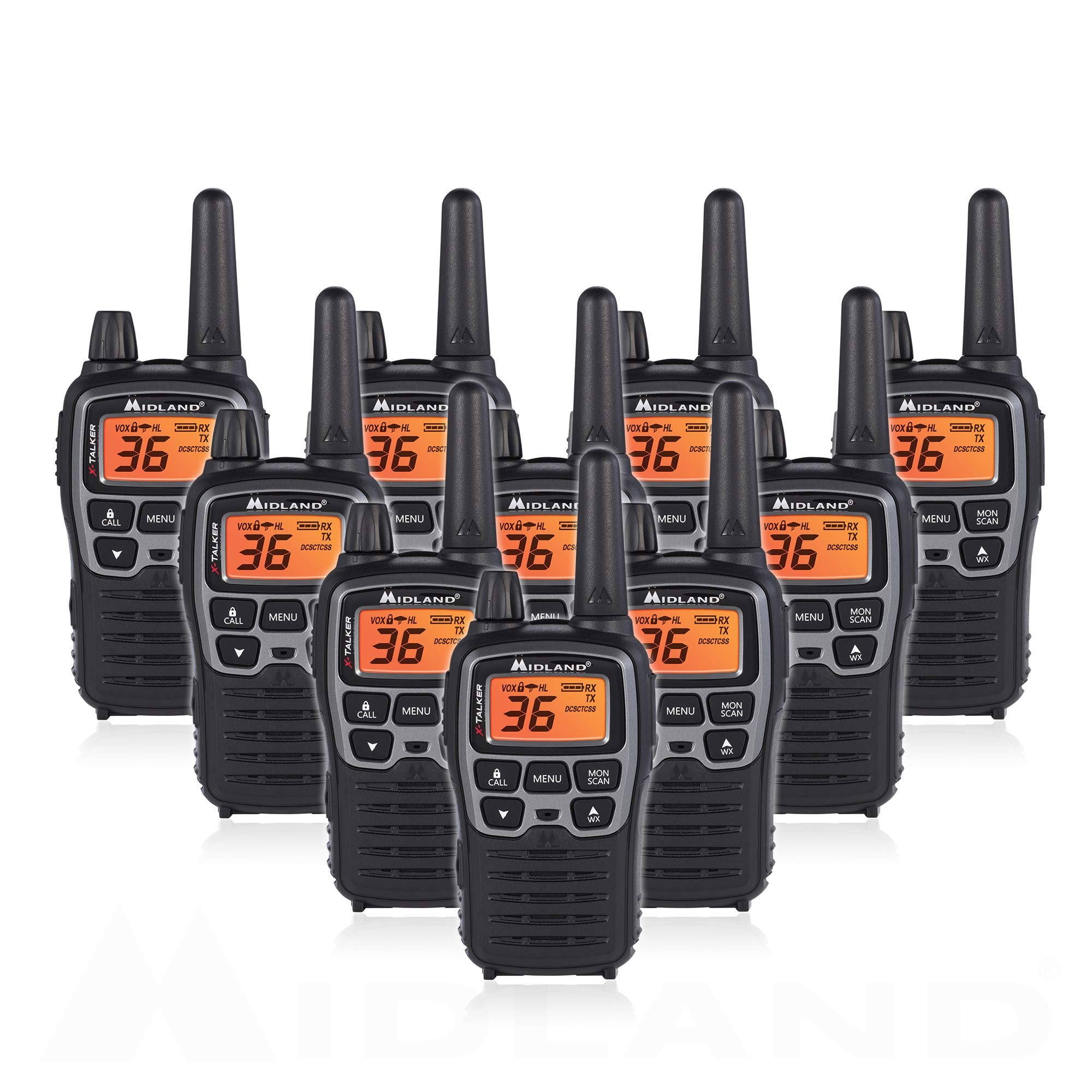 Midland T71Vp3 36 Channel Frs Two Way Radio   Up To 38 Mile Range Walkie Talkie   Black/Silver (Pack Of 10)