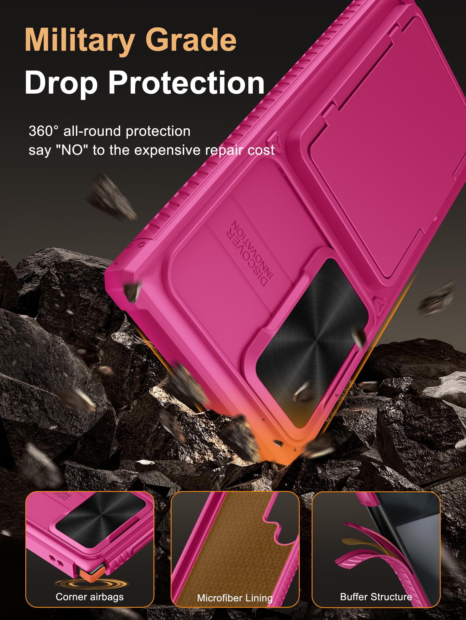 Vihibii For Samsung Galaxy S24 Ultra Case With Card Holder (4 Cards) & Slide Camera Cover & Kickstand, Shockproof Rugged Hard Ba