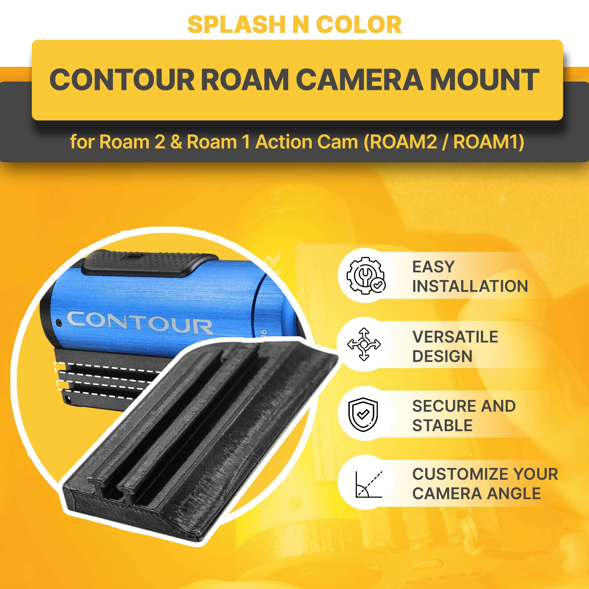 Splashncolor Contour Roam Camera Mount Compatible With Roam 2 & Roam 1 Action Cam (Roam2 / Roam1)   Versatile, Durable, And Easy