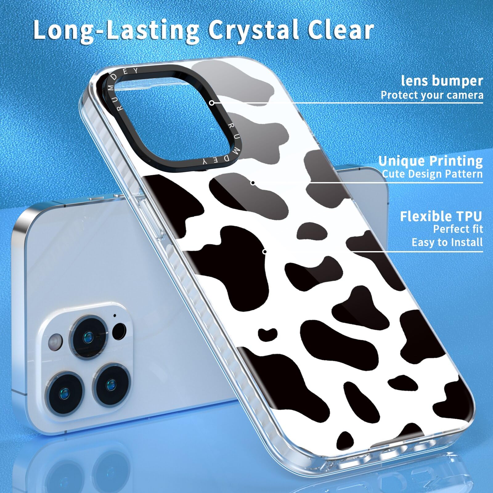 Rumdey 2 Pack Cute Pattern For Iphone 14 Pro Max 6.7'' Phone Case, Cow Print Aesthetic Design Clear Cases Soft Silicone Slim Tpu