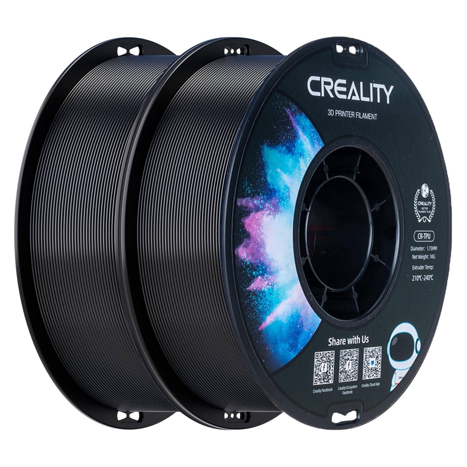Creality TPU Filament 1.75 2 kg, 95A 3D Printing Filament, High Hardness & Resilience, Soft Adhesive Material, Elastic, 1kg(2.2l