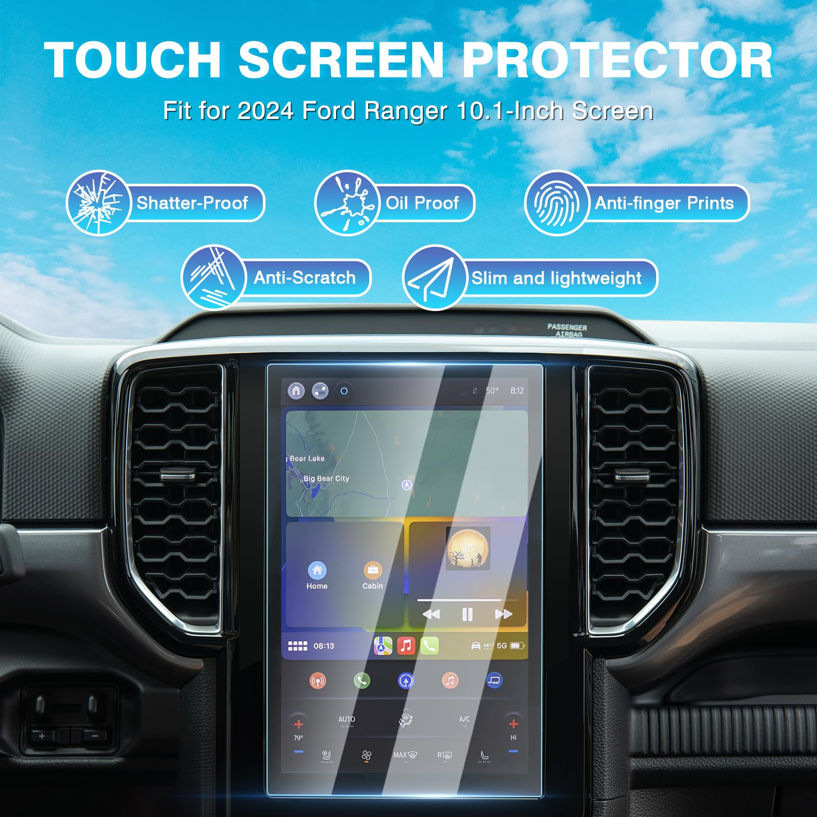 Karltys 2 Pack 10.1 Inch Screen Protector For Ford Ranger Xl/Xlt 2024 2025 (Not For Lariat/Raptor), Ranger Touchscreen Tempered Glass Protector Car Radio Screen Cover Anti Scratch Anti Glare