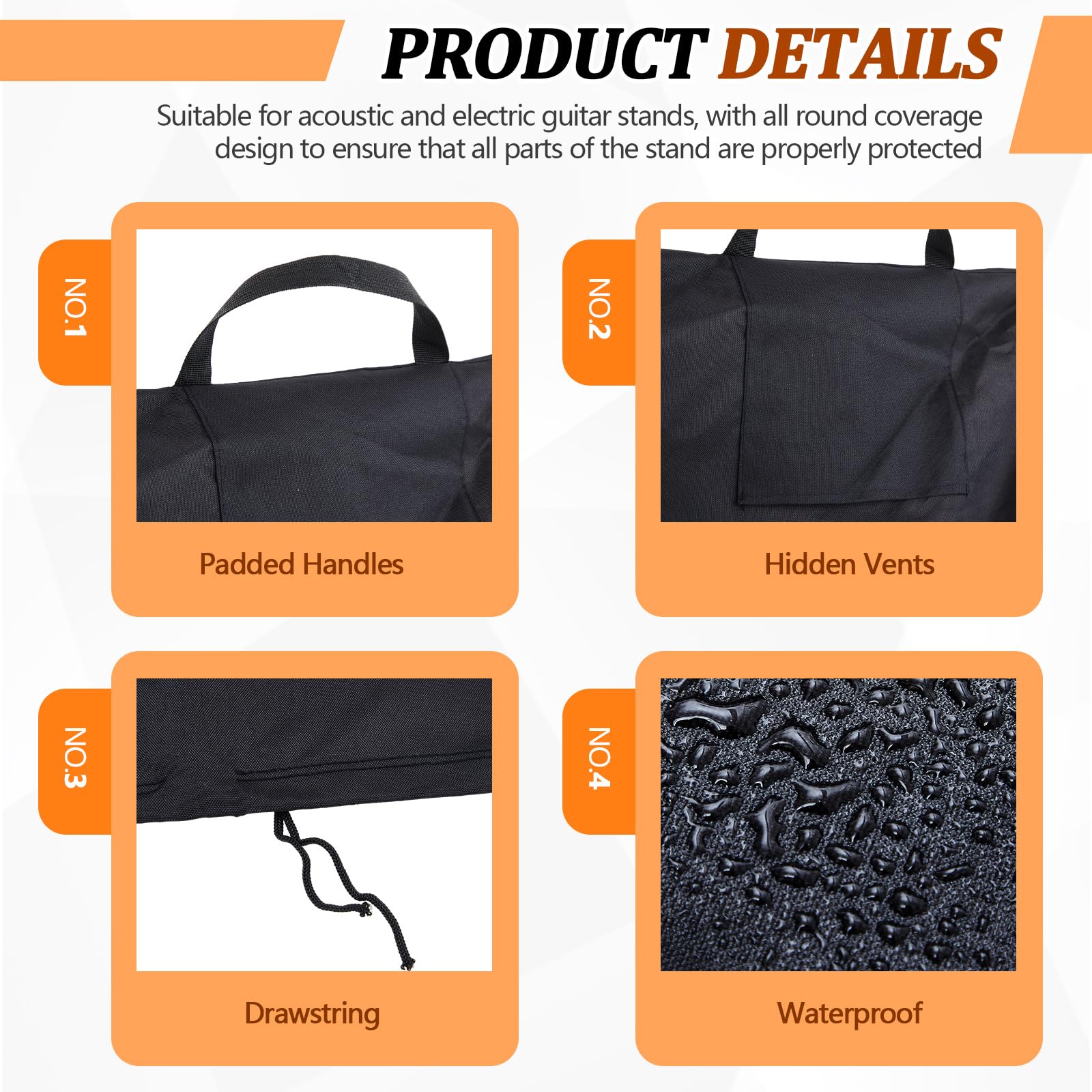 Glicraft Guitar Stand Cover 43 H X 47 L X 19 W Heavy Duty Acoustic/Electric Guitar Stand Storage Cover Dust Proof Scratch Re