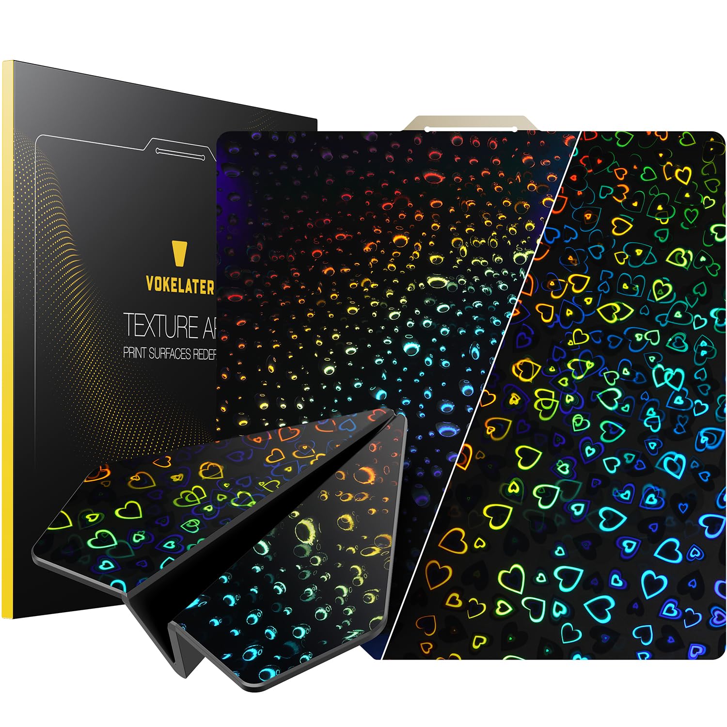 Vokelater 3D Printer Build Plate Per Sheet For Bambu Lab X1/X1C/X1E/P1P/P1S/A1, Heart + Waterdrop Dual Texture 257X257Mm, Flexib