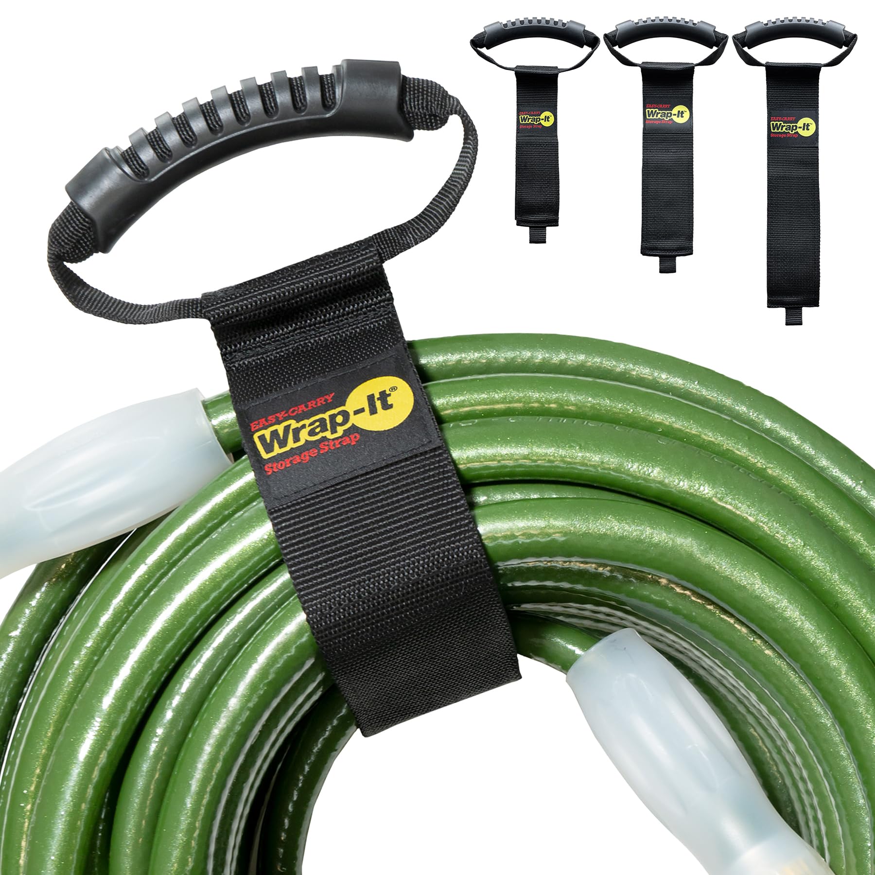 Easy Carry Wrap It Storage Straps   Assorted 3 Pack Black   Hook And Loop Straps With A Carrying Handle For Garden Hose, Extensi
