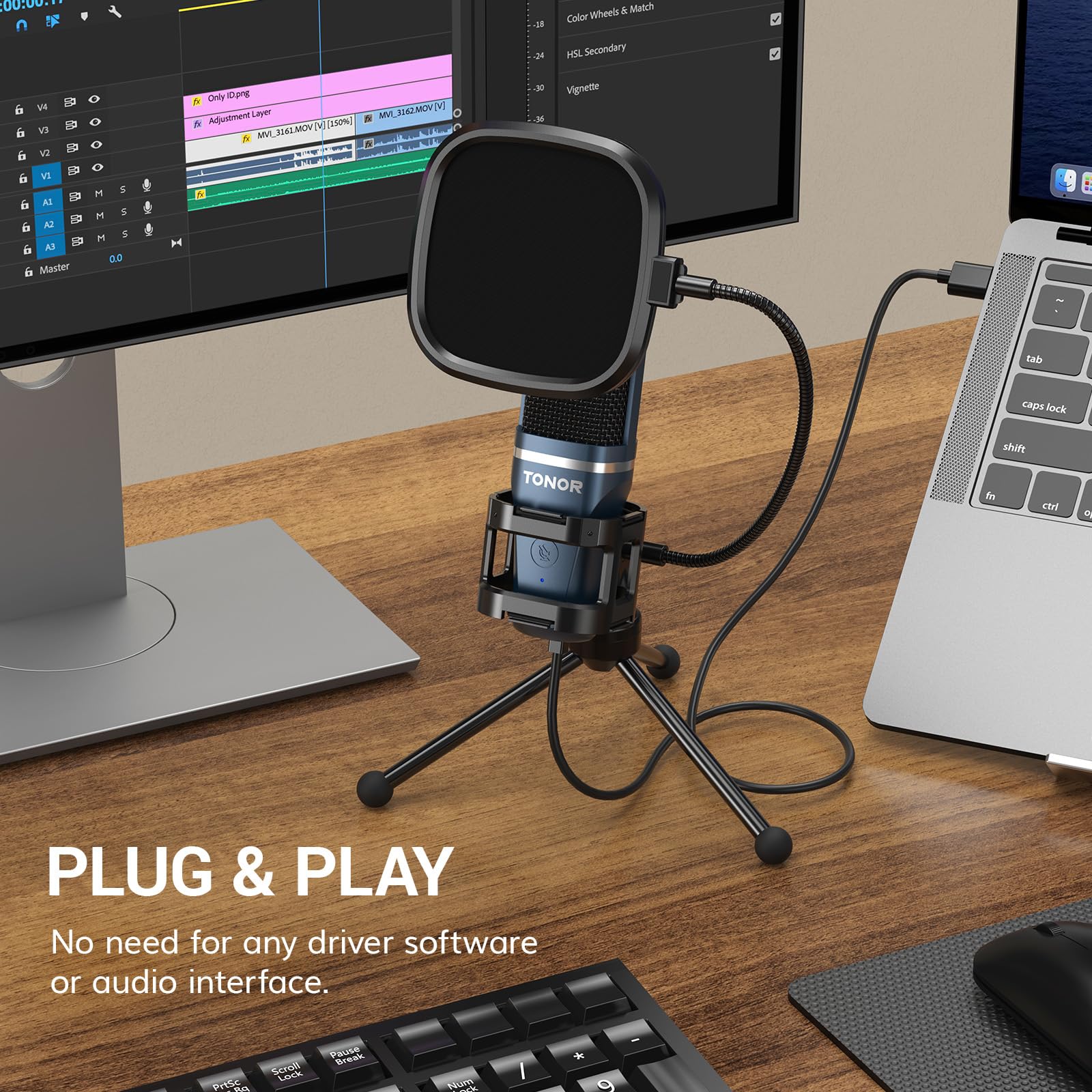 Tonor Tc-777 Podcast Microphone, Usb Computer Microphone, Cardioid Condenser Pc Mic With Tripod Stand And Pop Filter For Podcast