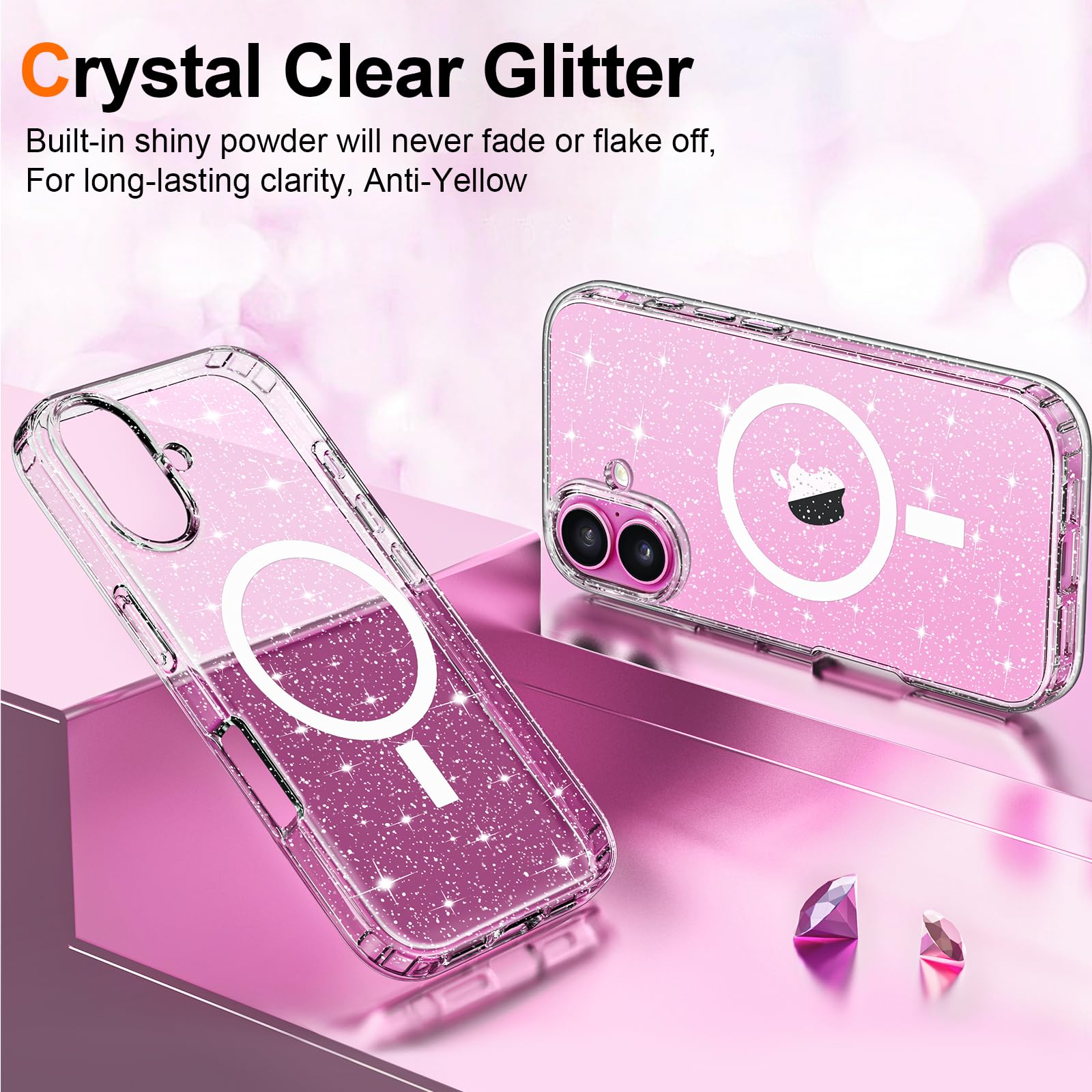 Hython Case For Iphone 16 Case Glitter, Clear Glitter Sparkly Shiny Bling Sparkle Cute Cover, Anti Scratch Soft Tpu Thin Slim Fi