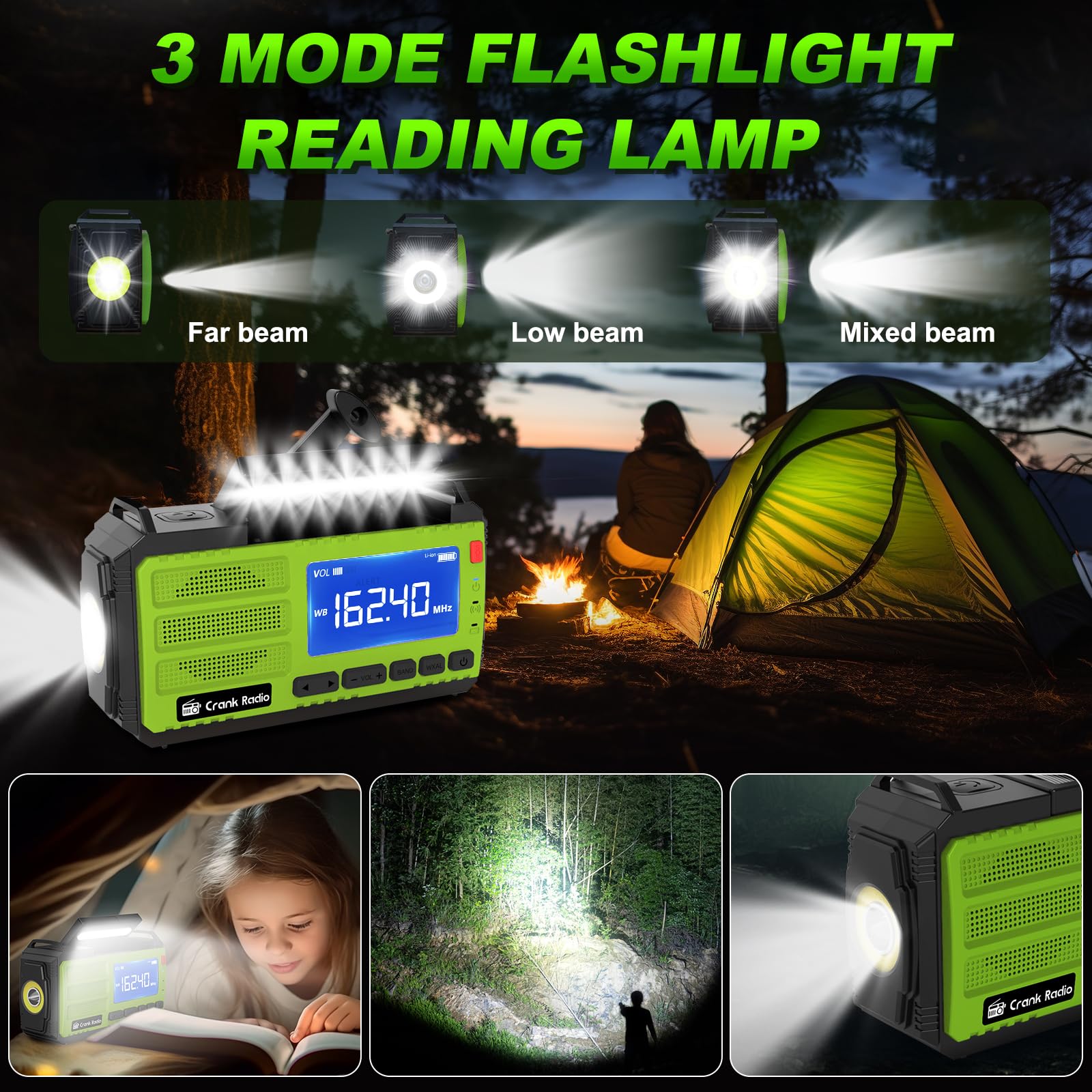 Emergency Weather Radio, Solar Hand Crank Radio Am/Fm Noaa 10000Mah, Weather Alert Radio With 3 Mode Flashlight, Reading Lamp, S