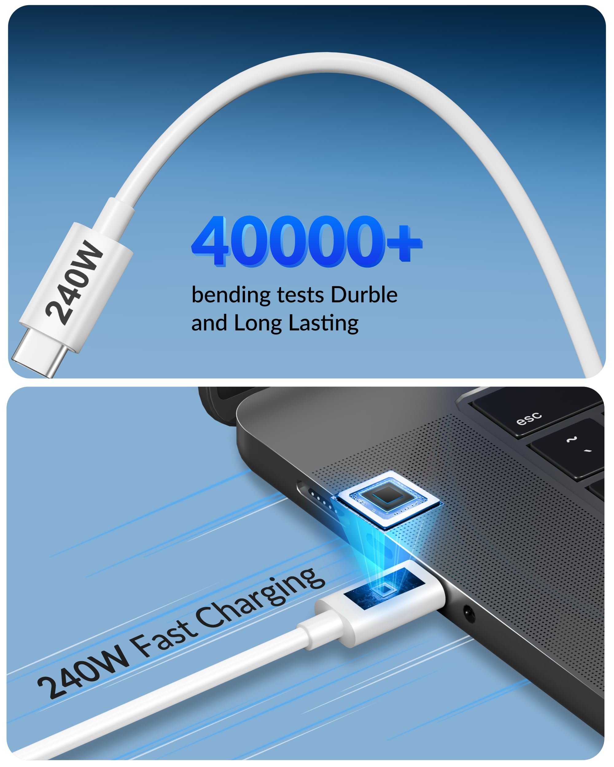 [2025 Upgraded] Charger For Macbook, 240W Usb C Fast Charging Cord Cable 6Ft With 70W Gan 3.0 Usbc Charger Block For Mac Book Ai