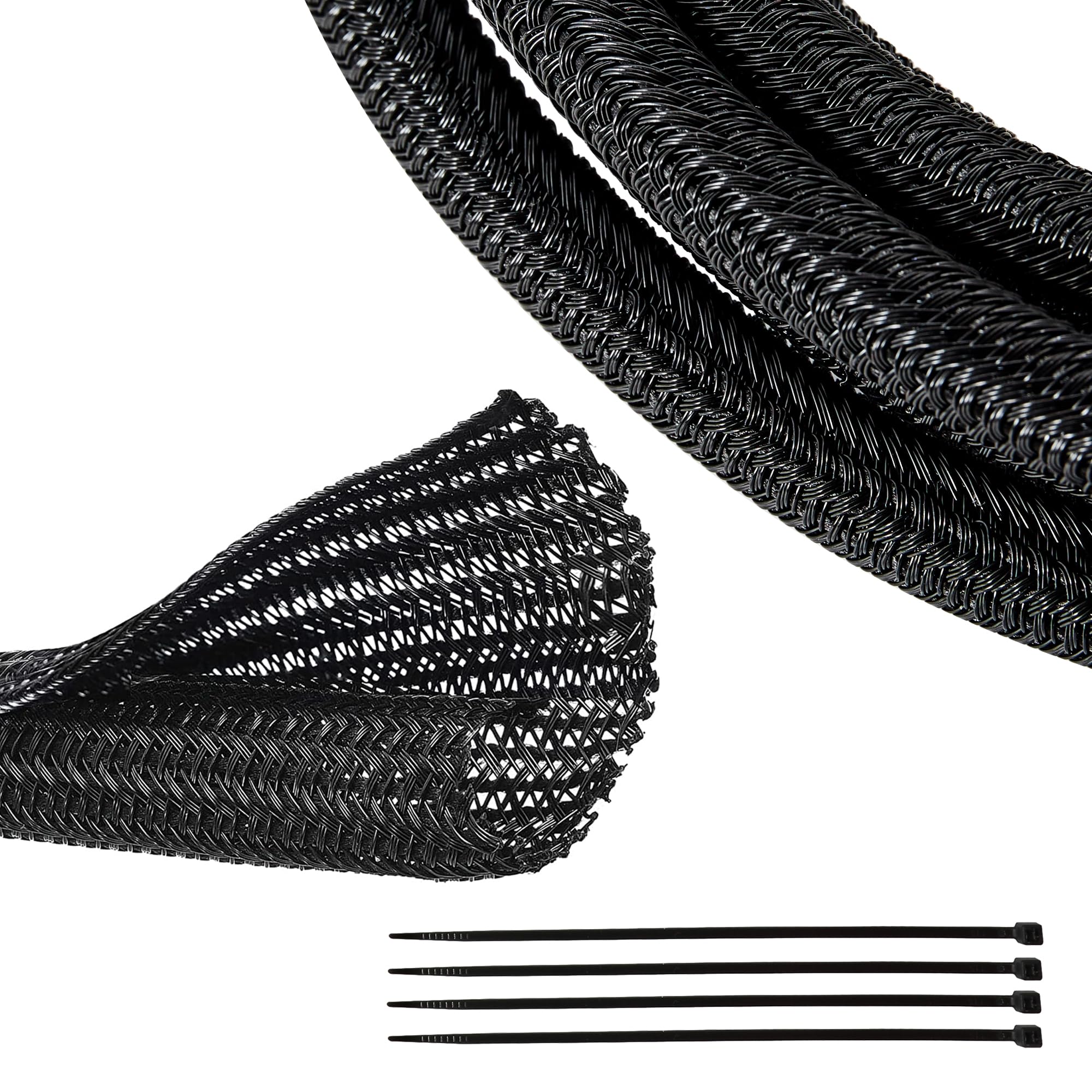 Red Wolf Braided Wire Cable Sleeve Split Wiring Sleeving 10 Feet   1/2'' Flexible Self Wrap For Automotive Computer Cable Cord M