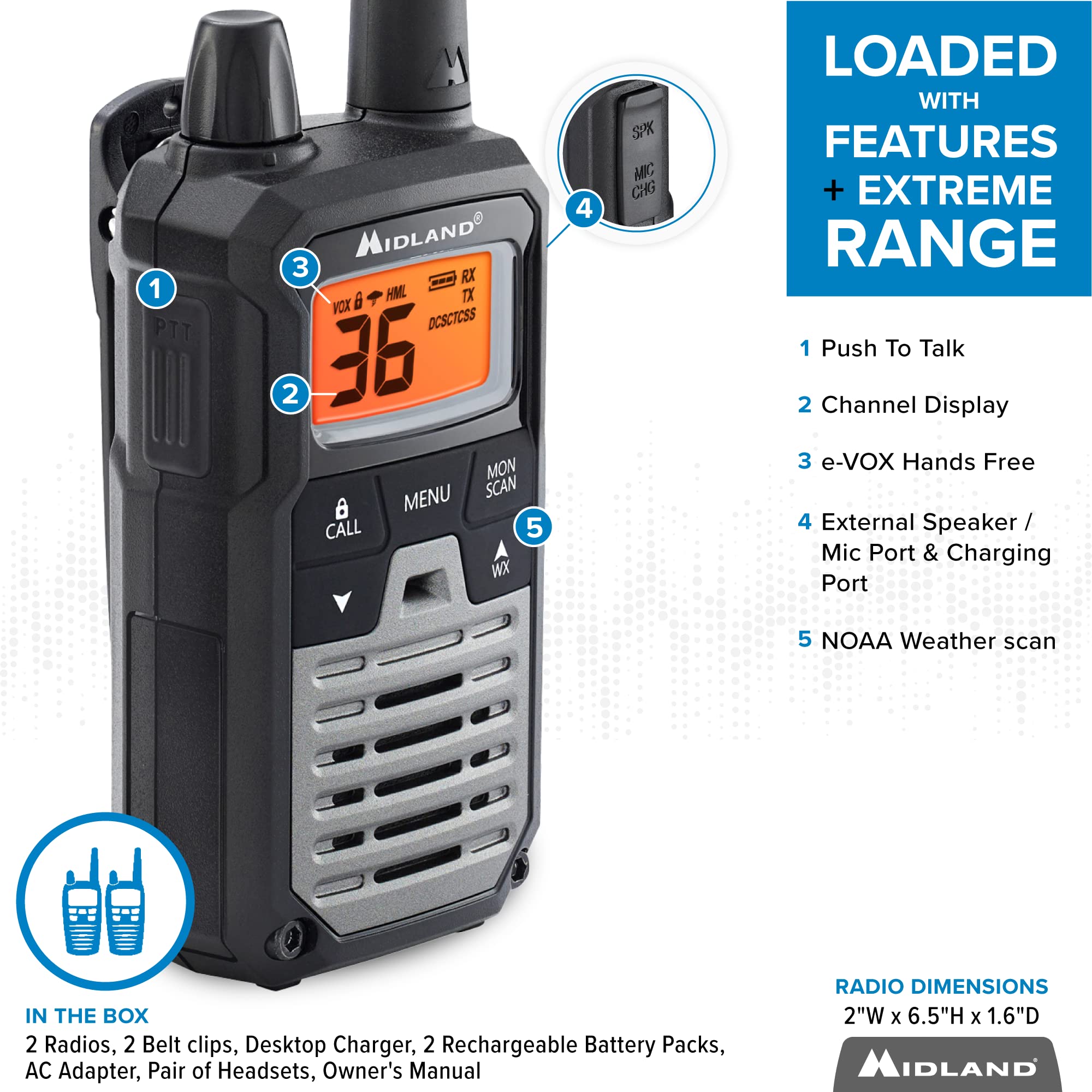 Midland T290Vp4 High Powered Gmrs Two Way Radios | Long Range Communication With 36 Channels & 121 Privacy Codes | Durable, Water Resistant Design For Outdoor Adventures