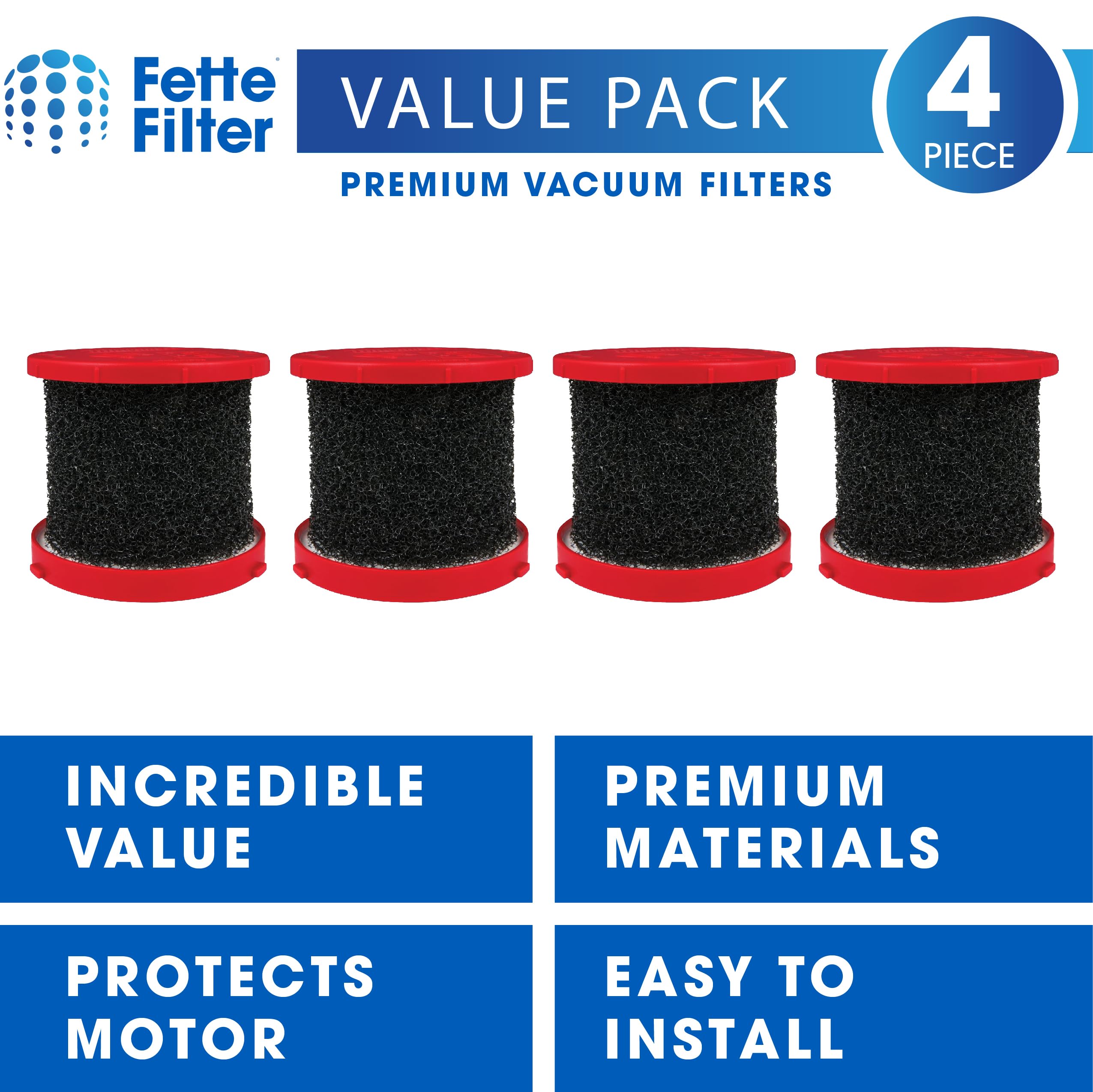 Fette Filter   Foam Filters Compatible With Milwaukee 49 90 2015 Wet/Dry Vacuums 0880 20, 0960 20 & 0970 20   Pack Of 4