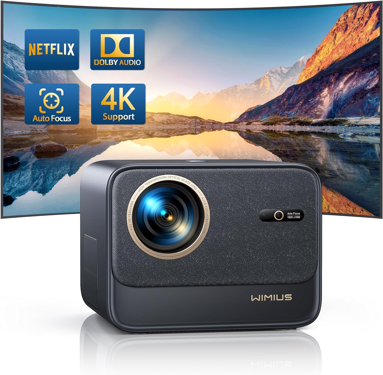 [Netflix Certified & Dolby Audio] 4K Projector With Wifi6 & Bluetooth, Wimius 700Ansi Native 1080P 6D Auto Focus & Keystone Home
