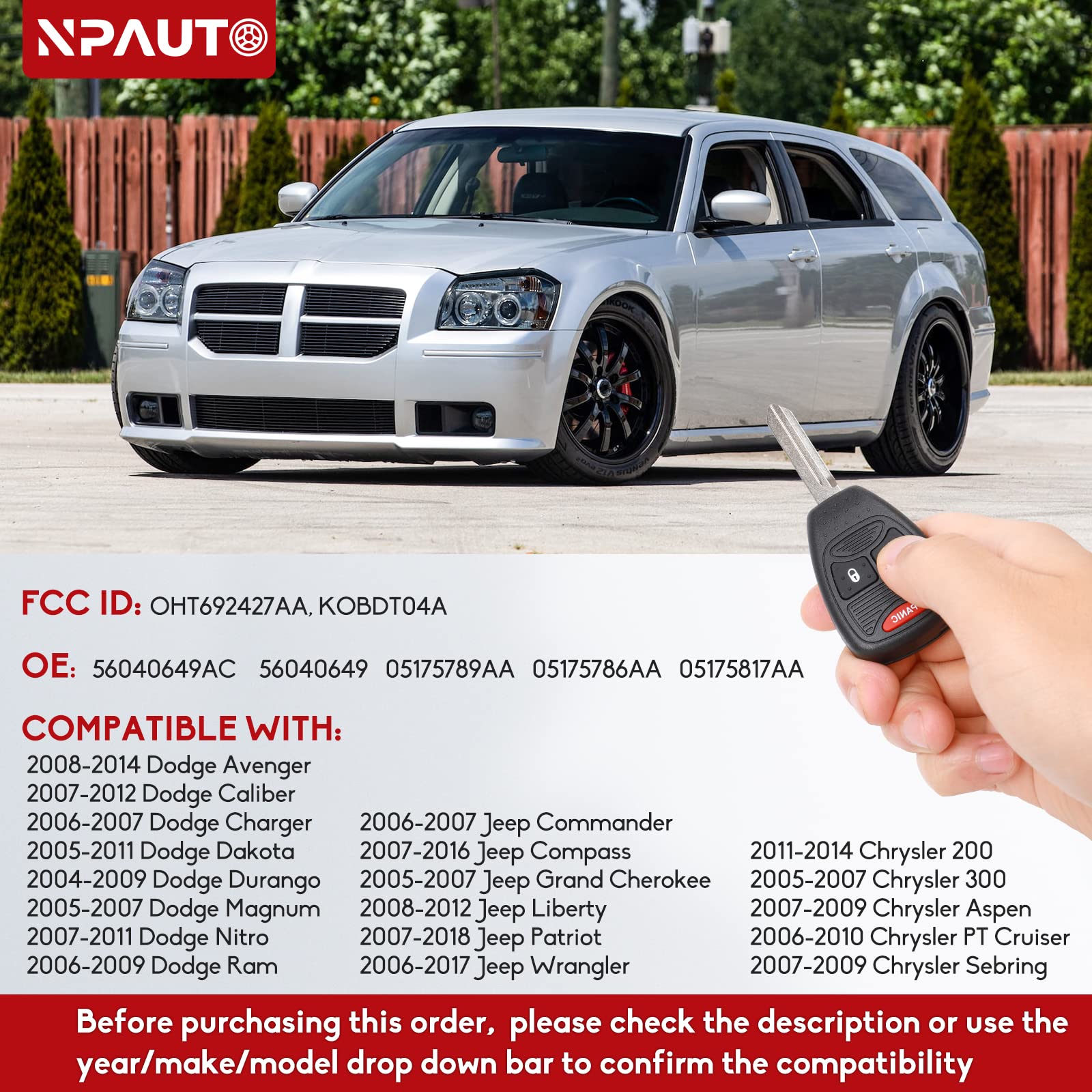 Npauto Key Fob Replacement Fits For Dodge Ram Dakota Durango Magnum Caliber Charger Nitro Avenger, Jeep Wrangler Compass Patriot