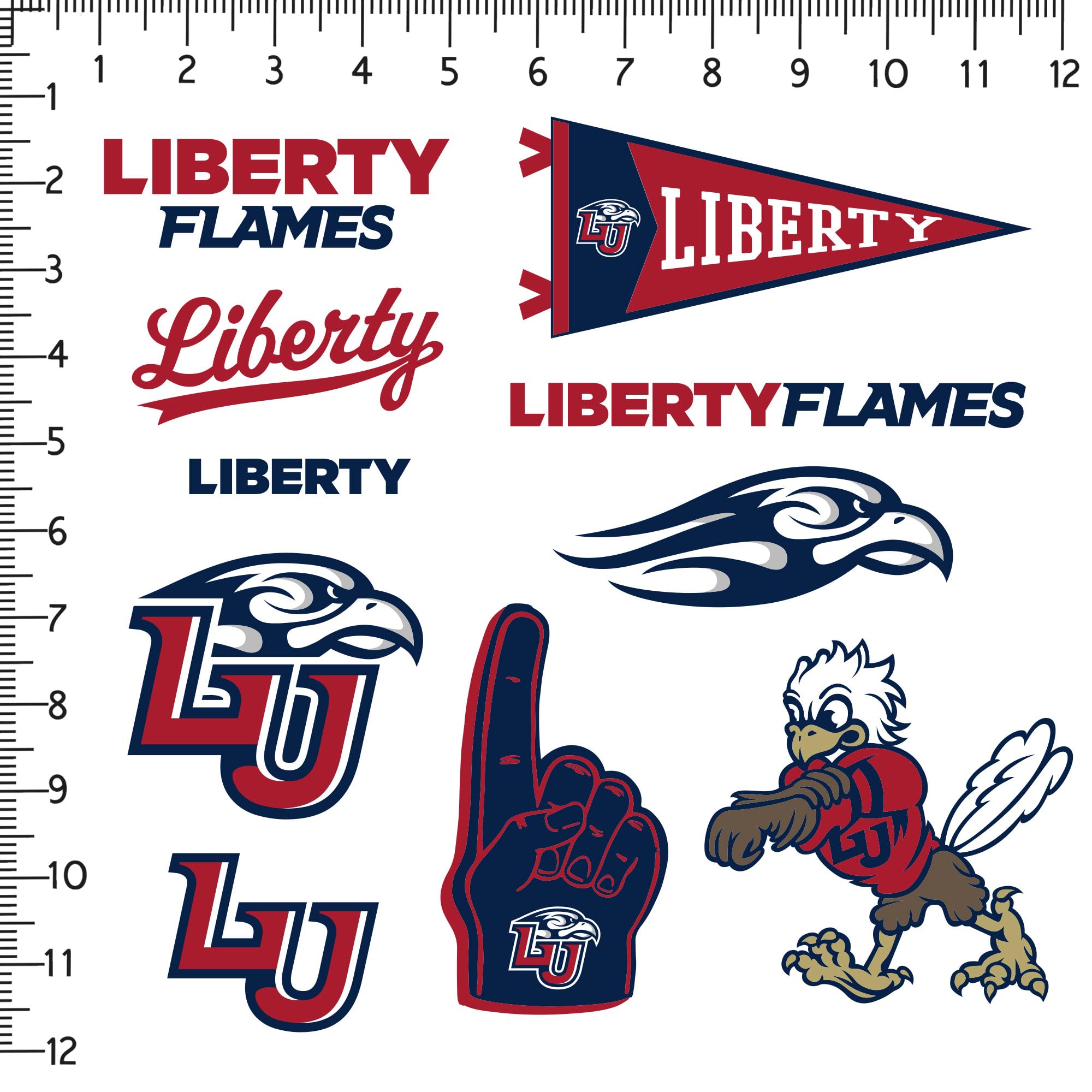 GRAPHICS & MORE Vinyl Stickers Variety Pack - 10ct Large, Liberty University, Indoor/Outdoor, Perfect for Laptops, Water Bottles, Scrapbooking
