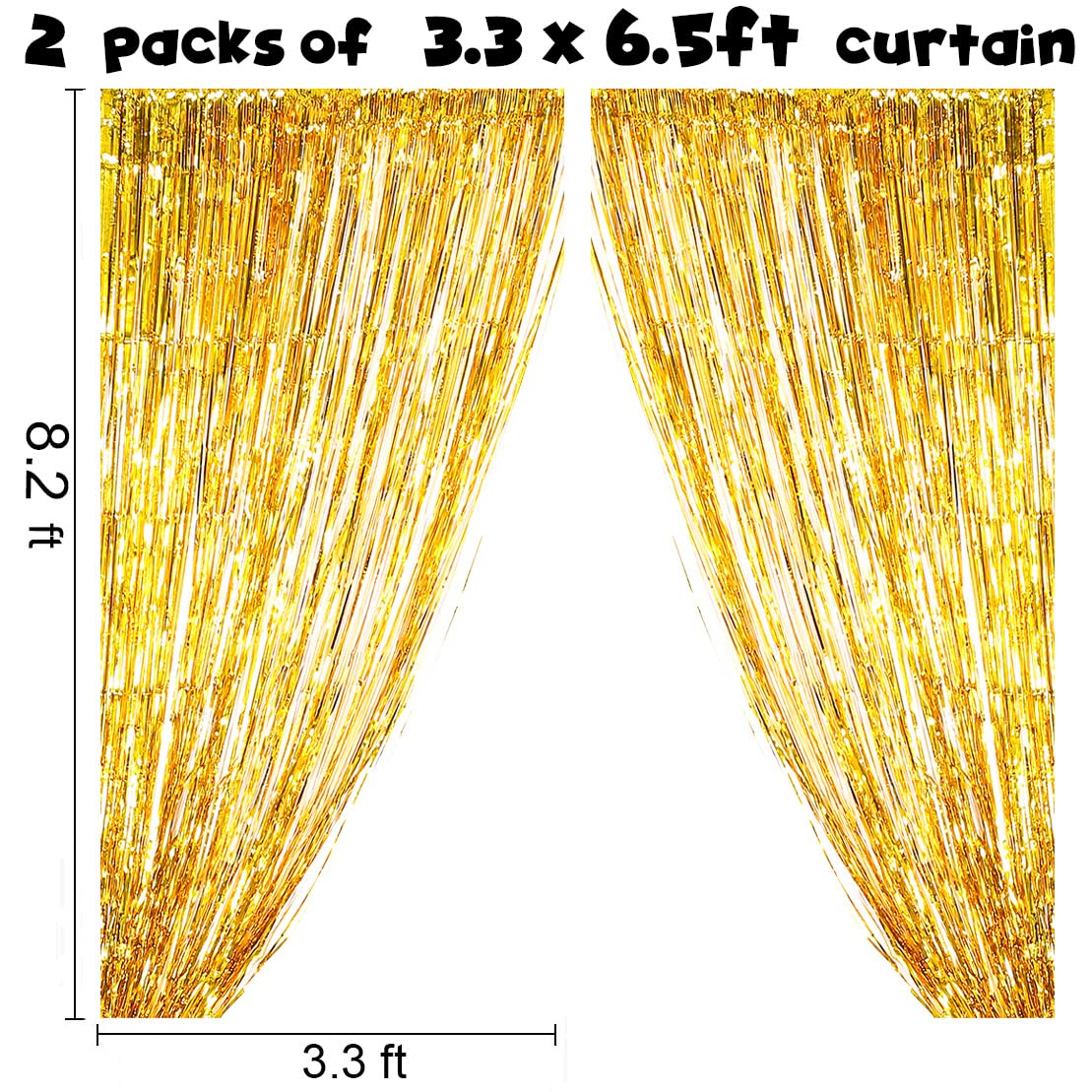 Gold Backdrop Fringe Curtain For Party Decor  6.5X6.5Ft, Pack Of 2 | Gold Foil Curtain Backdrop Tinsel Streamers For Bachelorett