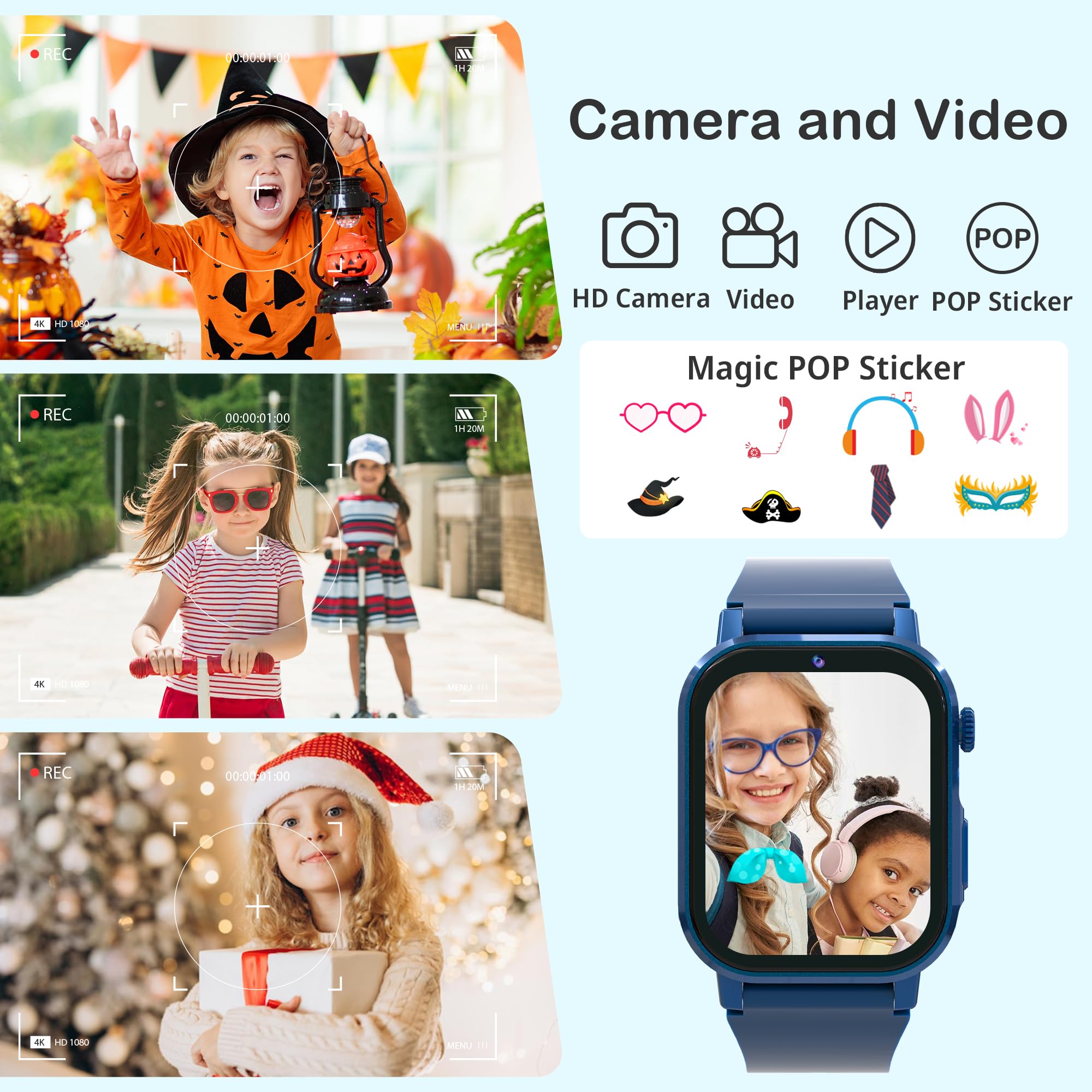Kids Smart Watch Boys, Smart Watch For Kids Age 5-12 With 32 Puzzle Games 12/24 Hr Camera Hd Touch Screen Video Music Alarm Pedo