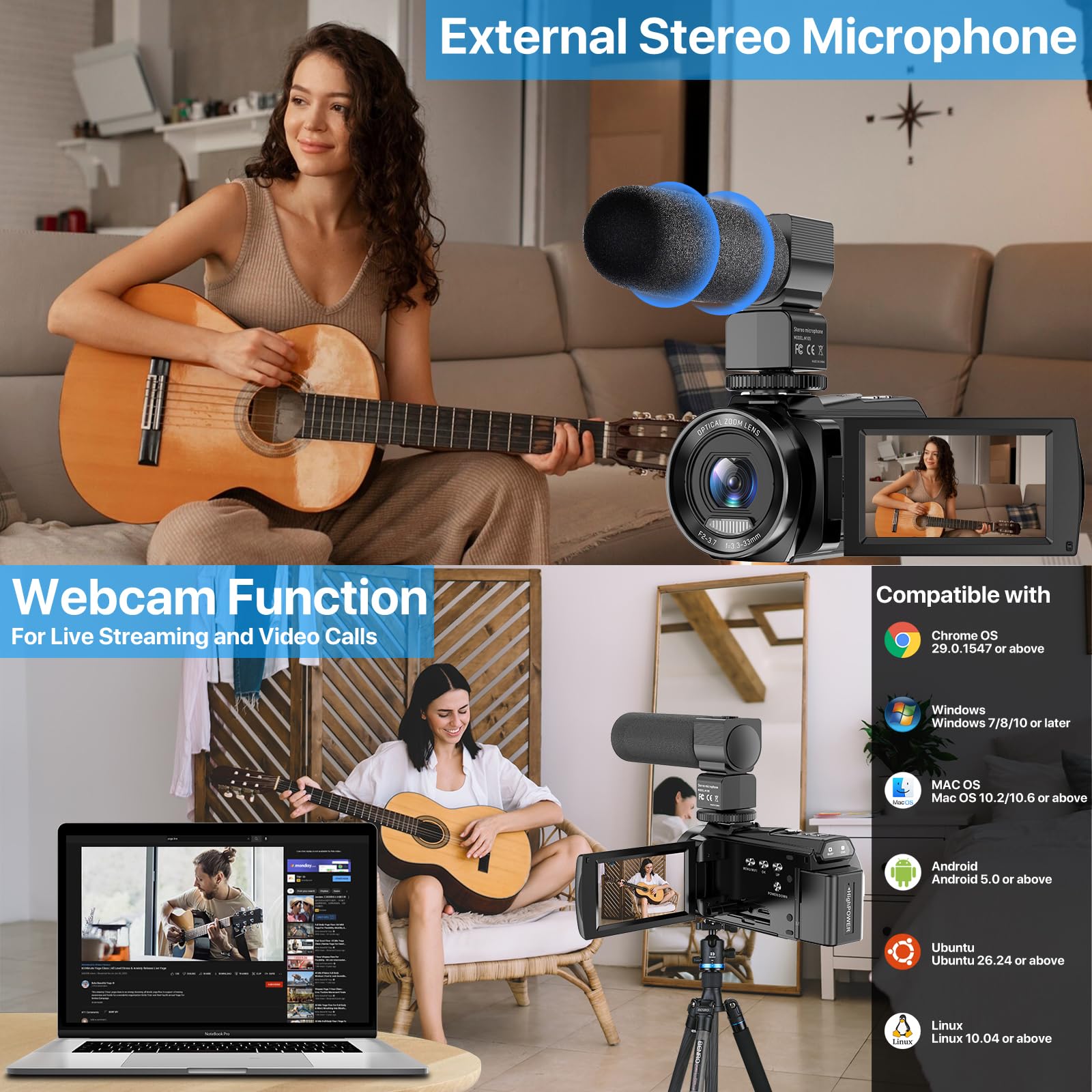 Fjfjopk 5K Video Camera Camcorder, 10X Optical Zoom 48Mp Uhd 30Fps Vlogging Camera For Youtube, Photography Recorder Camera With