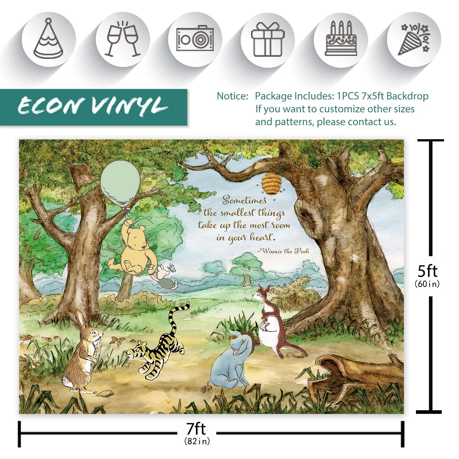 Classic Bear Baby Shower Backdrop Vintage Hundred Acre Wood Background Winnie Bear With Blue Balloon Banner Boys Baby Shower Bir